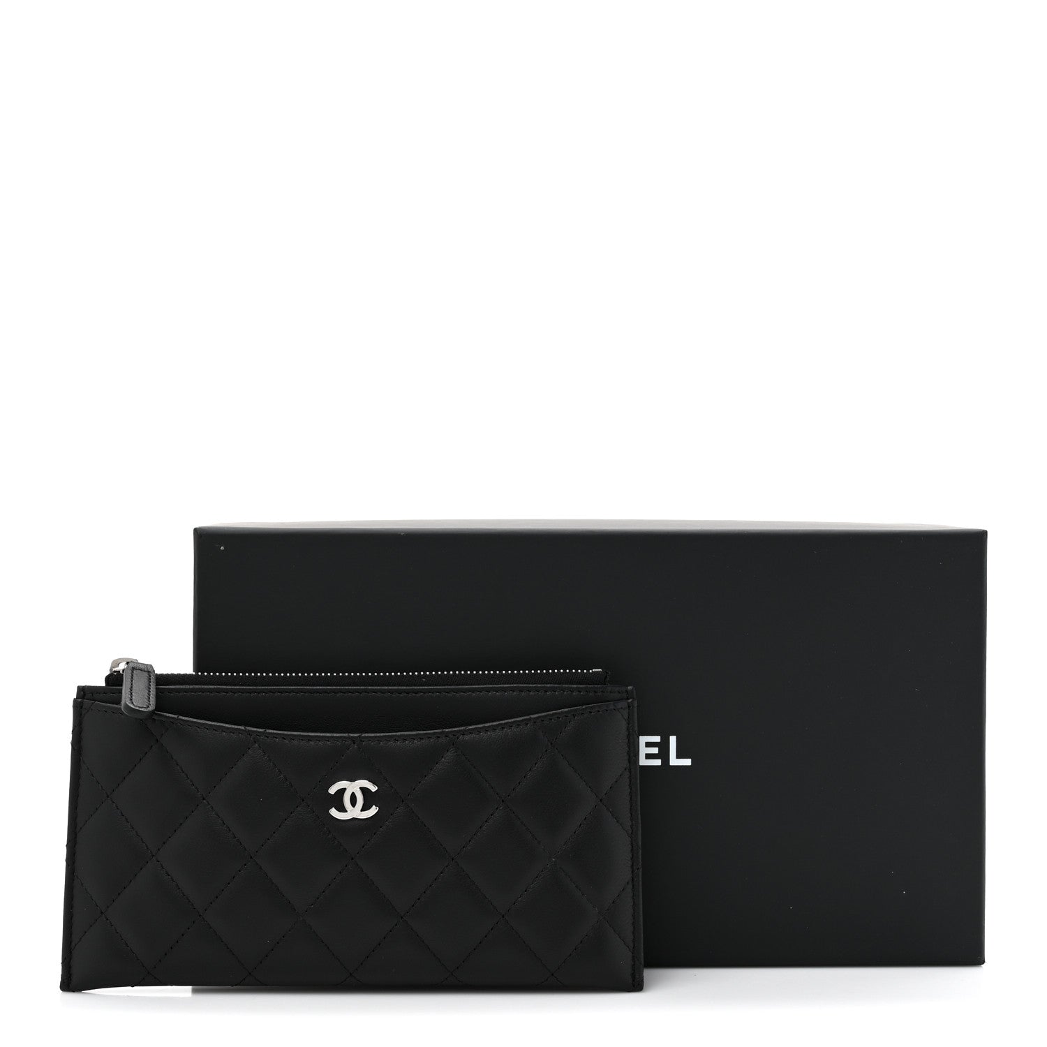 Lambskin Quilted Classic Zip Pouch Black