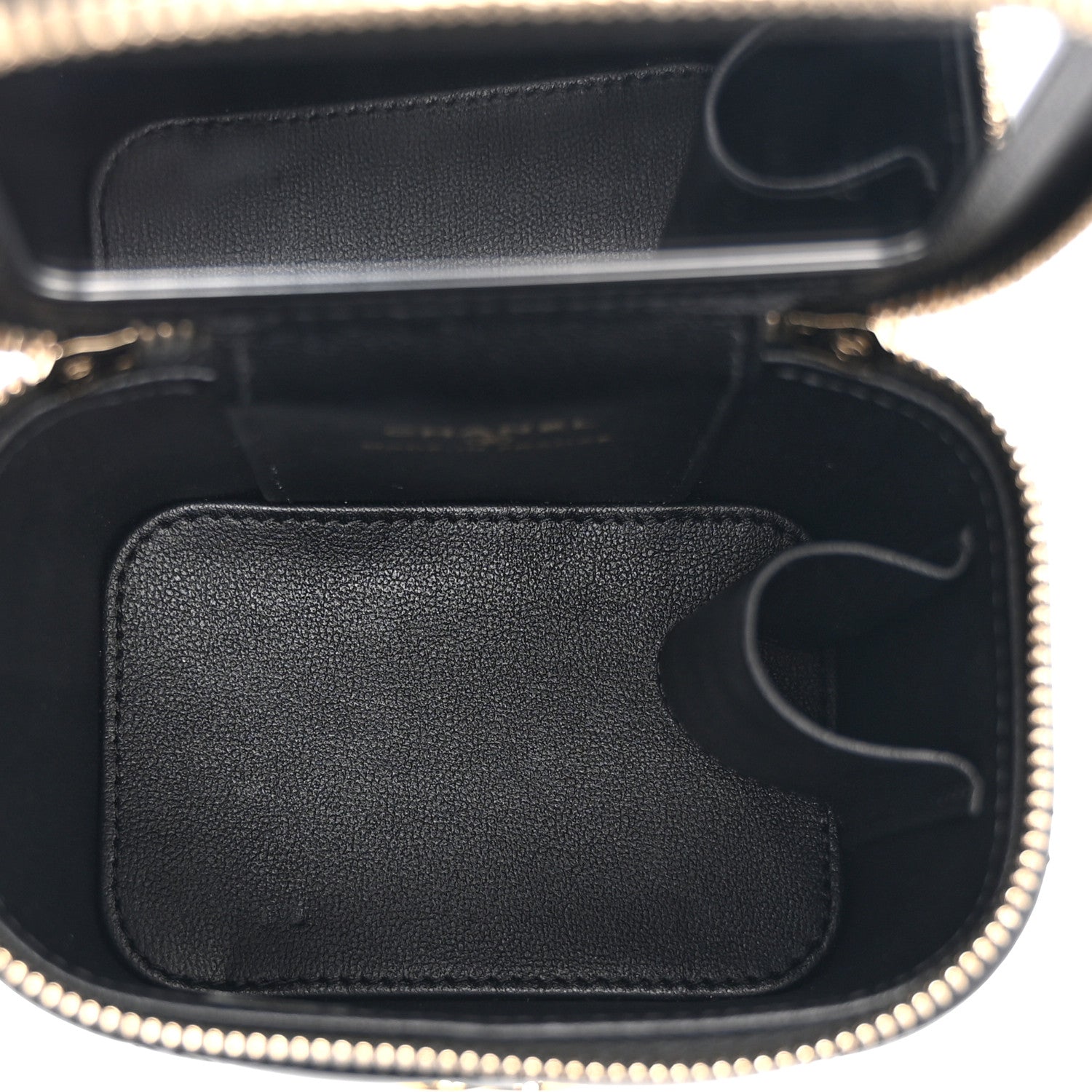 Lambskin Quilted Enamel Coco Casino Mini Vanity Case With Chain Black
