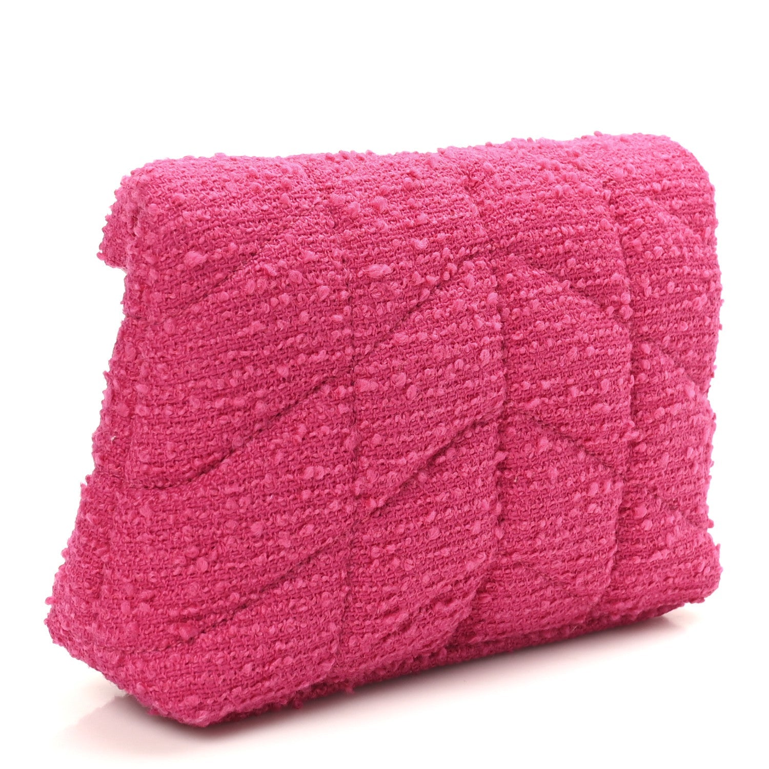 Boucle Tweed Quilted Loulou Puffer Monogram Pouch Clutch Magenta