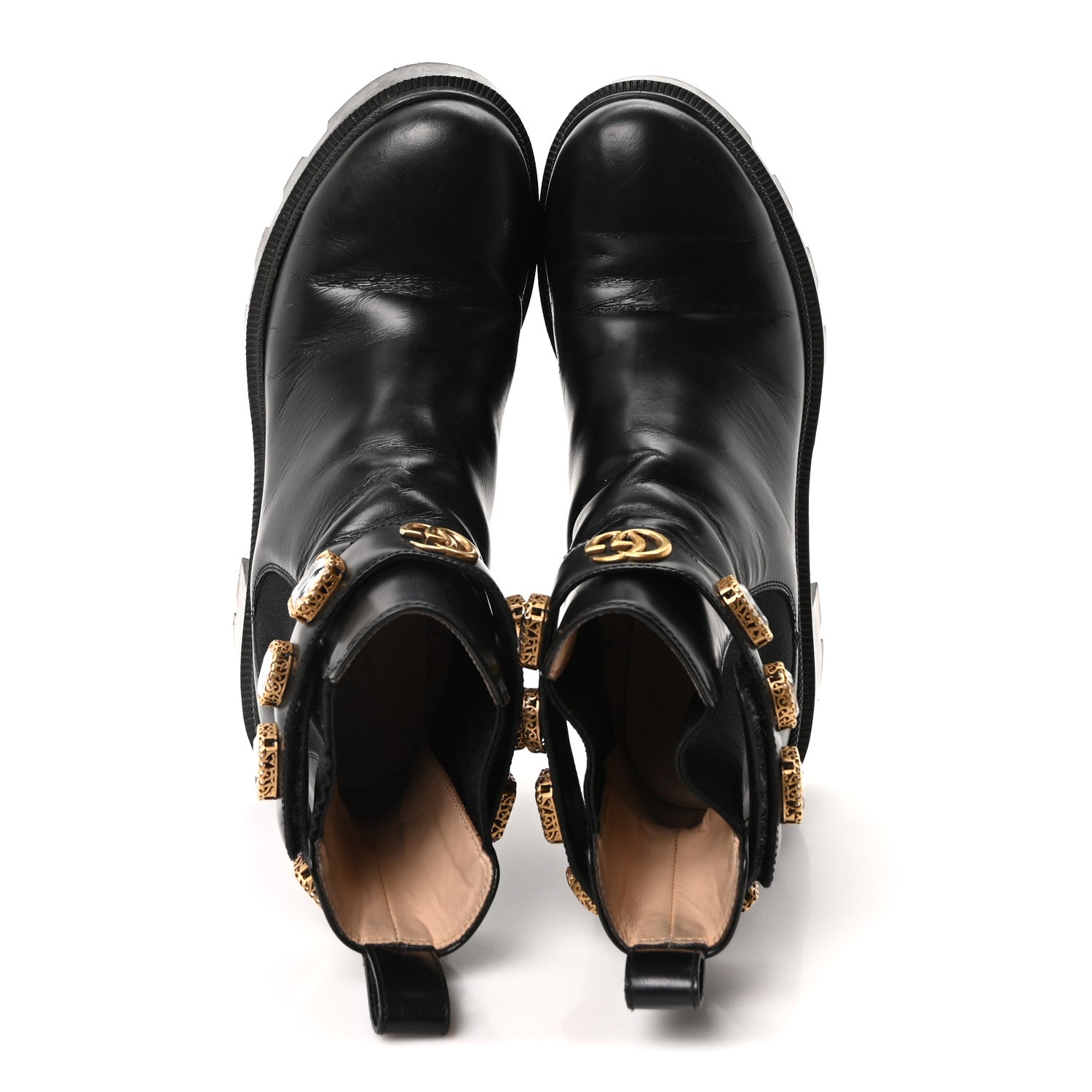 Calfskin Crystal GG Trip Chelsea Ankle Boots 38 Black