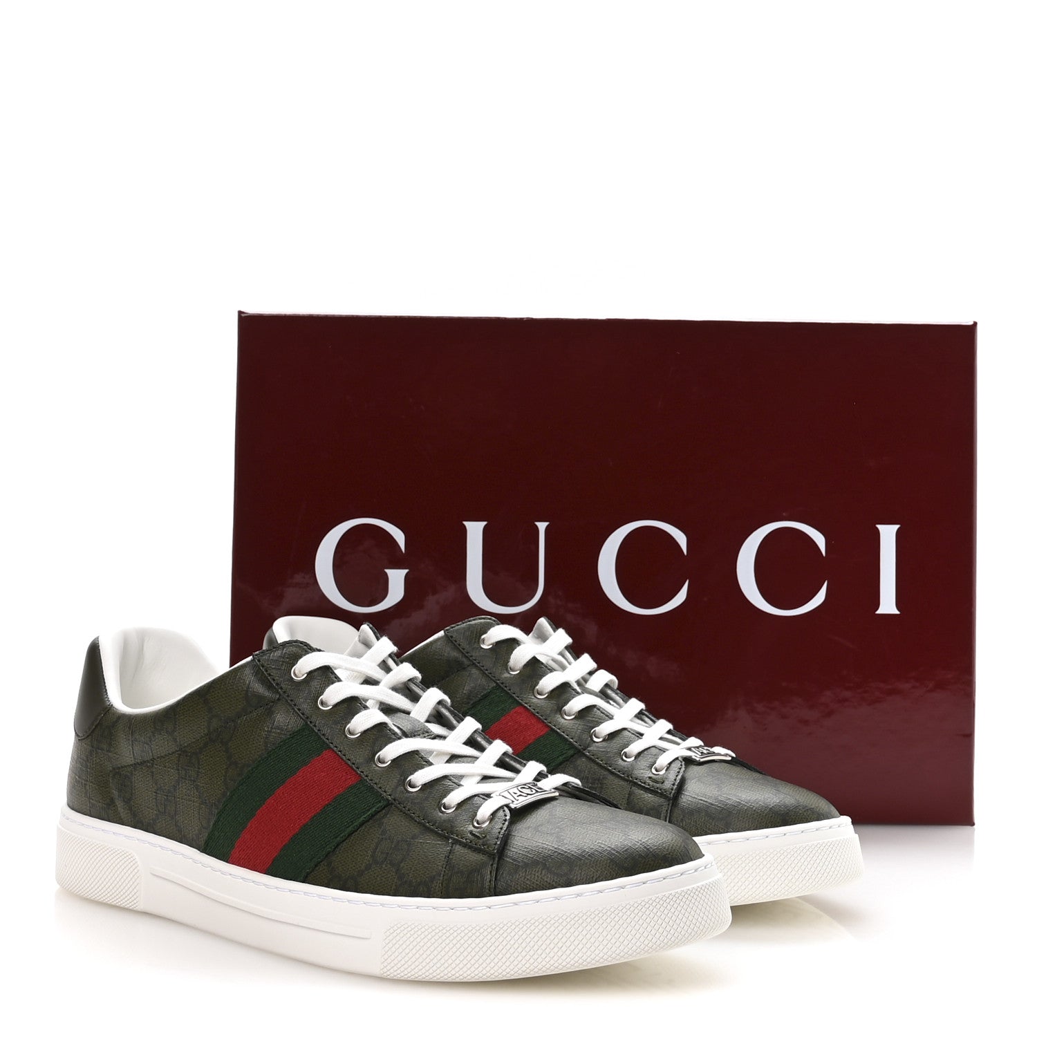 GG Supreme Monogram Web Mens New Ace Sneakers 11 Green