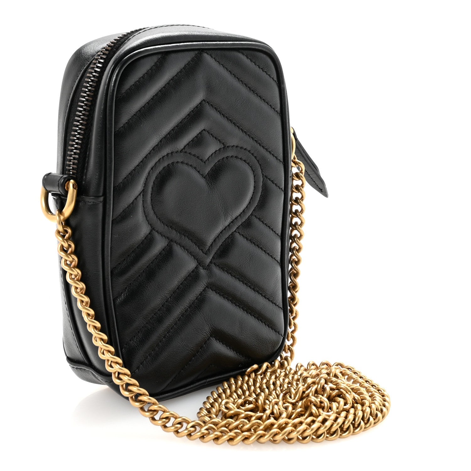 Calfskin Matelasse Mini GG Marmont Crossbody Bag Black