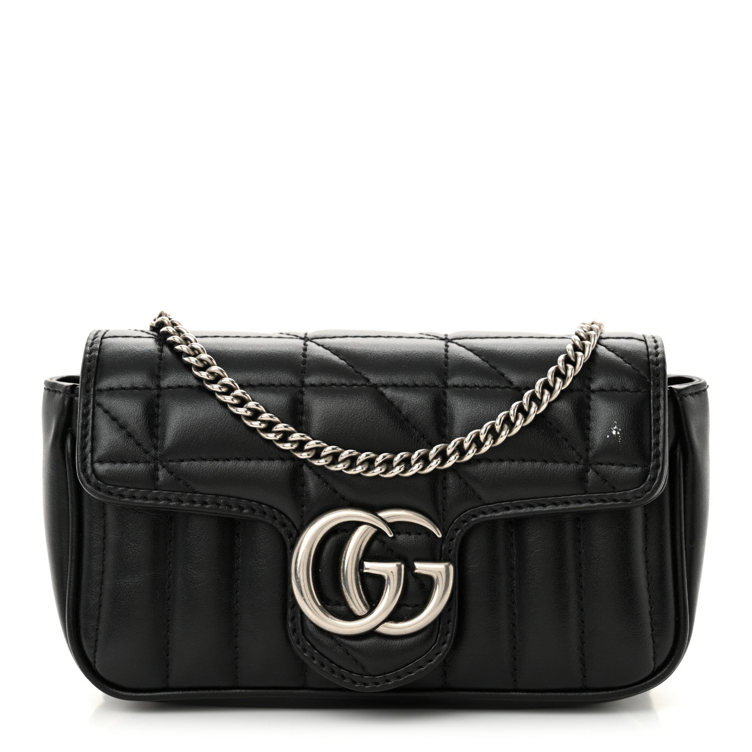 Calfskin Matelasse Aria Super Mini GG Marmont Shoulder Bag Black