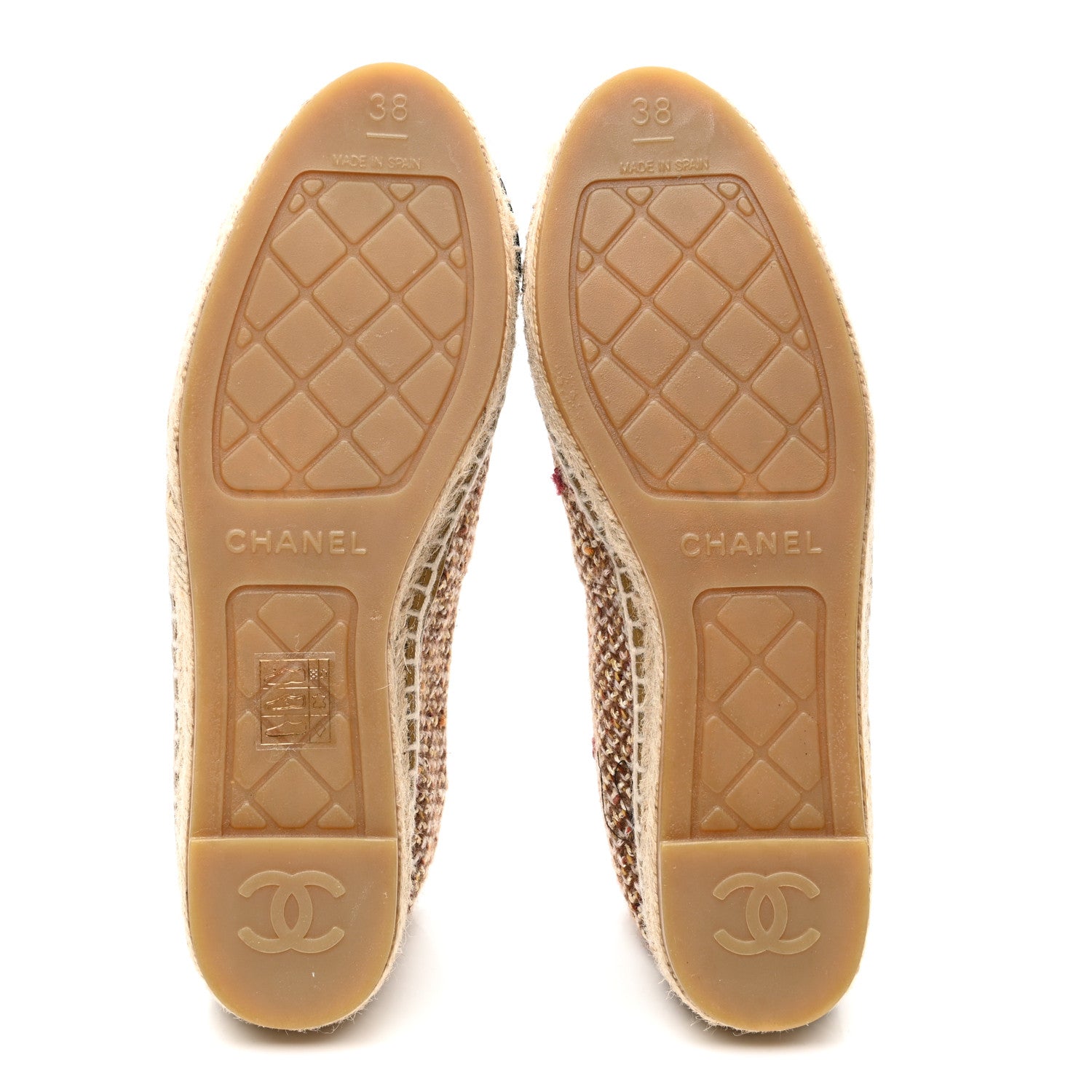 Tweed Patent CC Espadrilles 38 Beige Black Multicolor