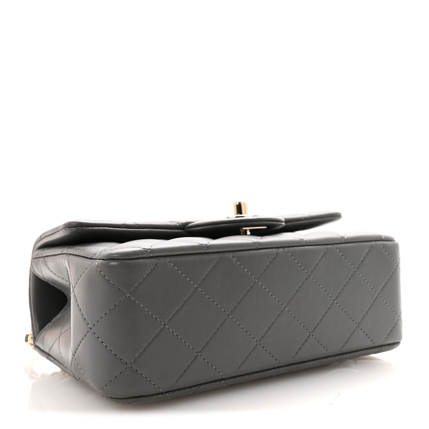 Lambskin Quilted Mini Top Handle Rectangular Flap Dark Grey