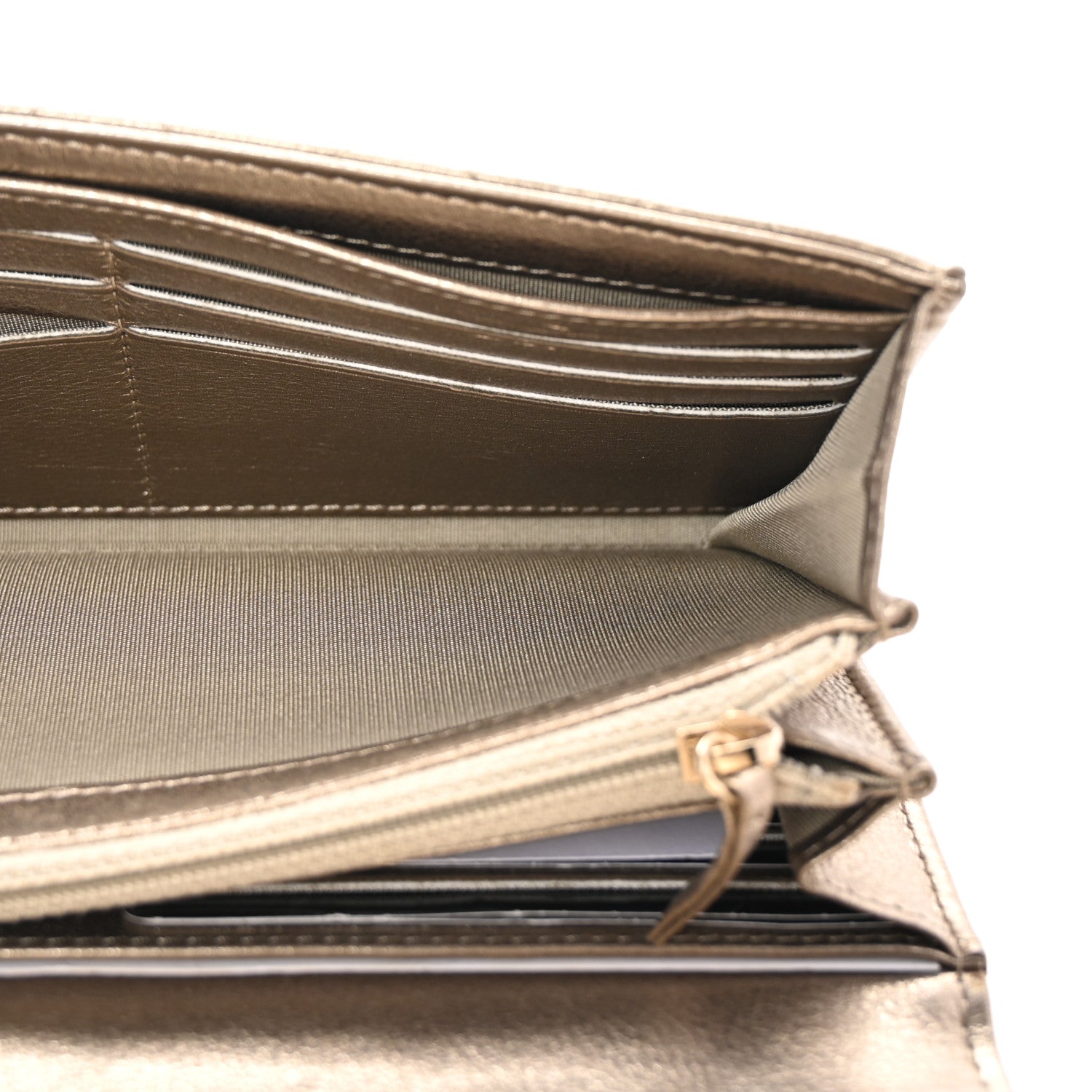 Metallic Lambskin Quilted Stitch Large Gusset Flap Wallet Gold