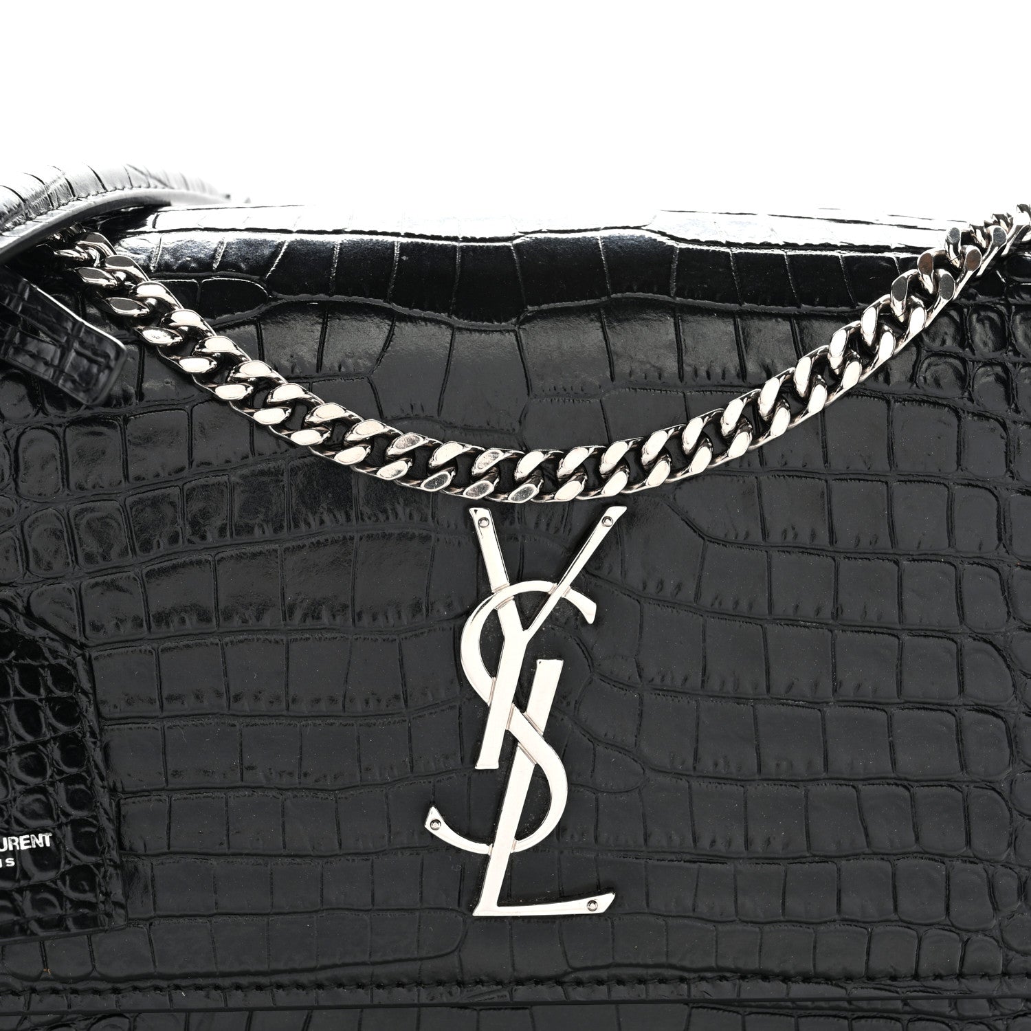 Calfskin Crocodile Embossed Medium Monogram Sunset Black