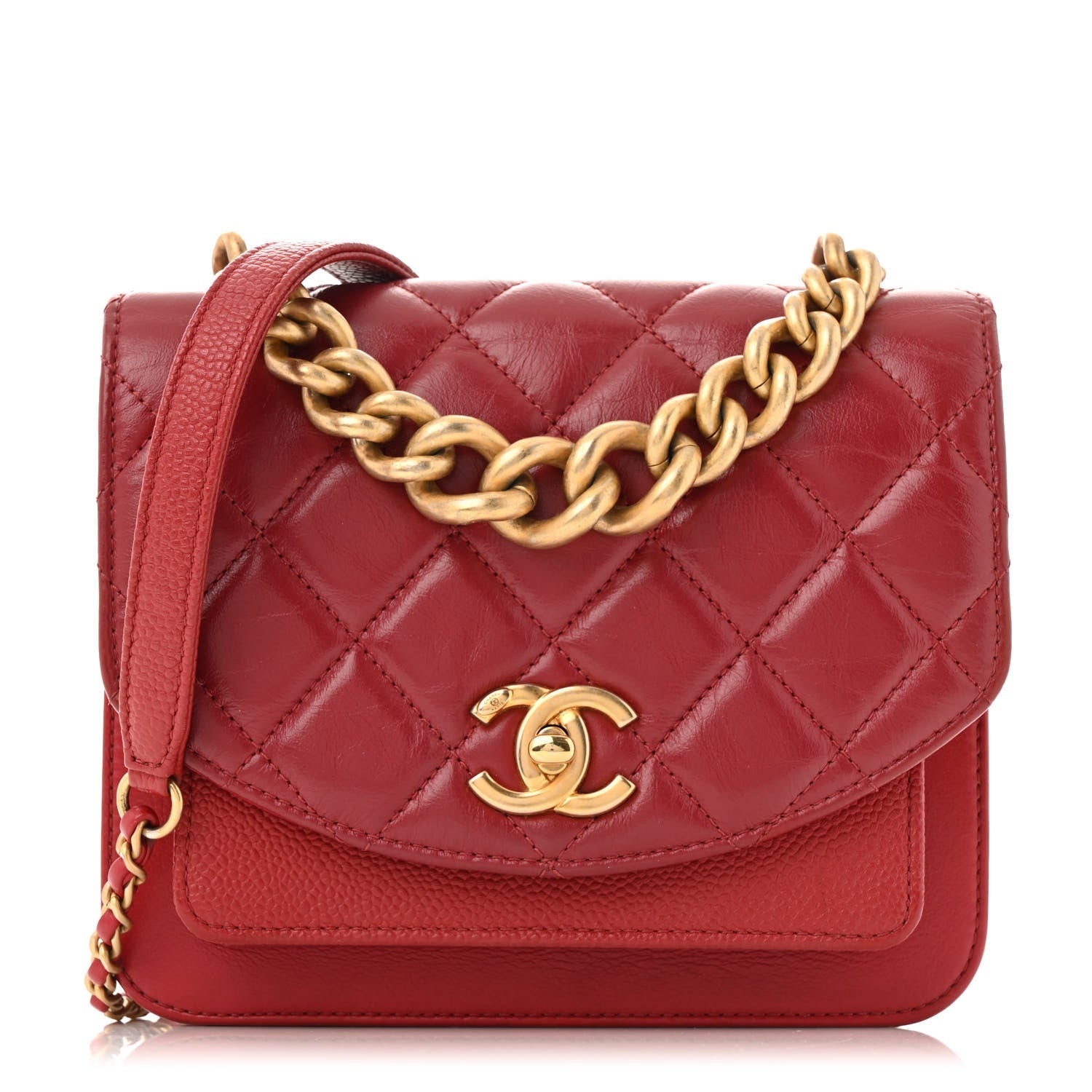 Calfskin Caviar Quilted Mini Chain Handle Flap  Red