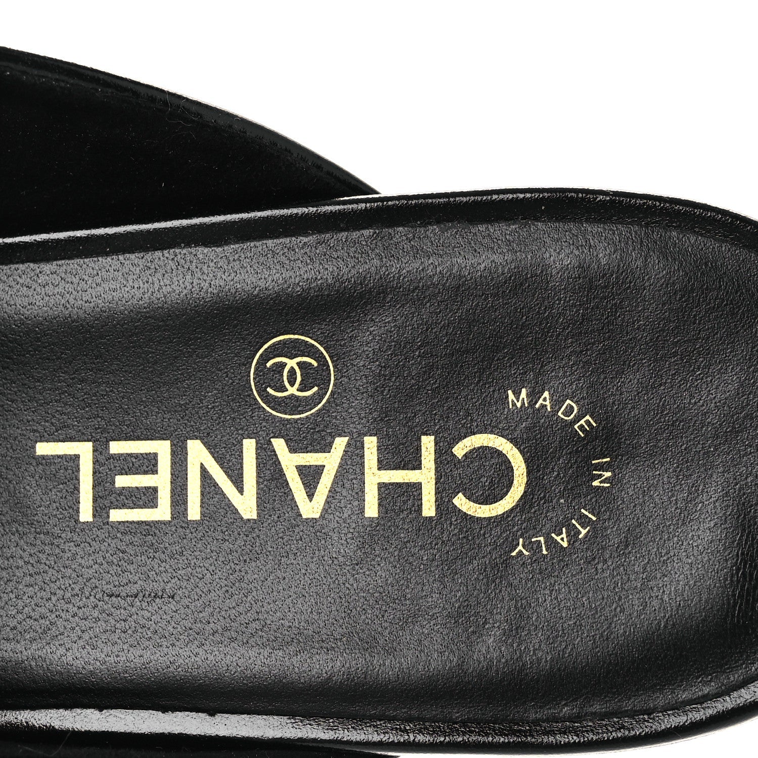 Shiny Calfskin Crystal CC Mules 41 Black