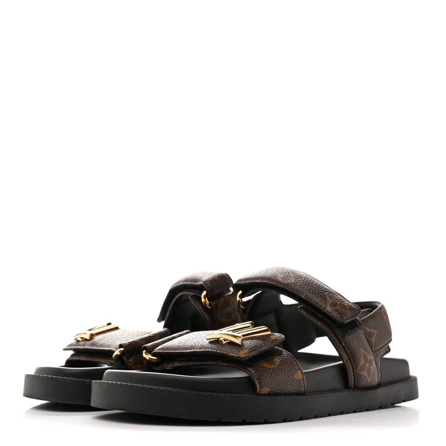 Monogram LV Sunset Comfort Flat Sandals 35 Cacao Brown