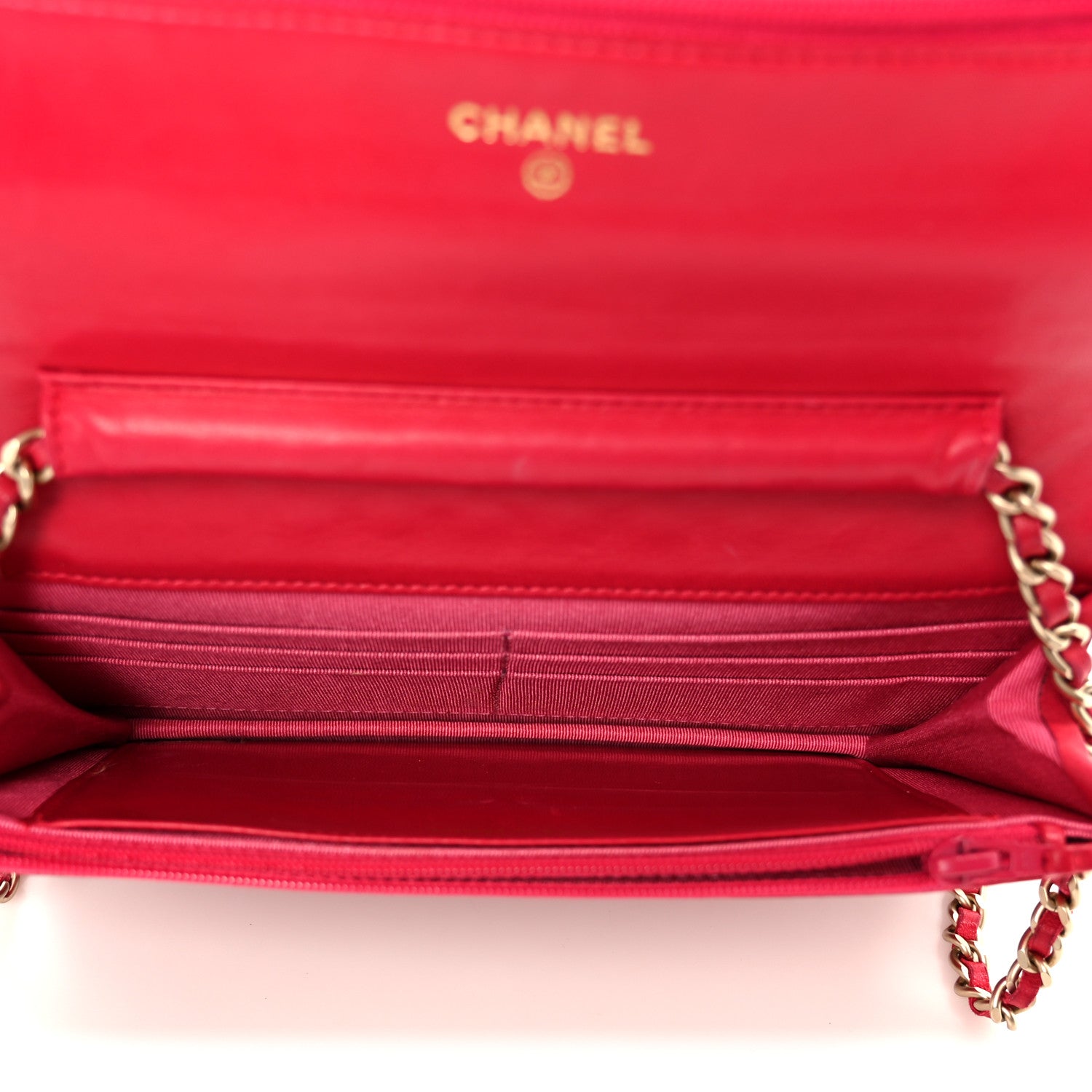 Lambskin Micro Quilted Wallet On Chain WOC Fuchsia