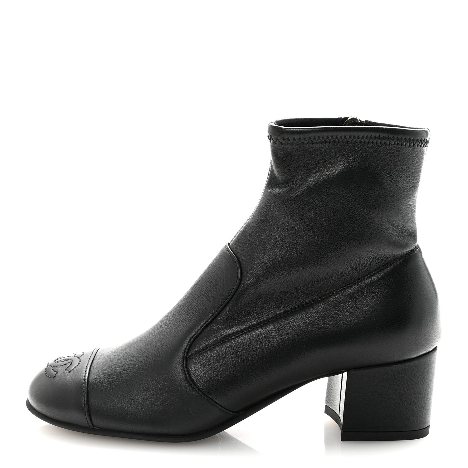 Stretch Lambskin Cap Toe CC Short Boots 35 Black