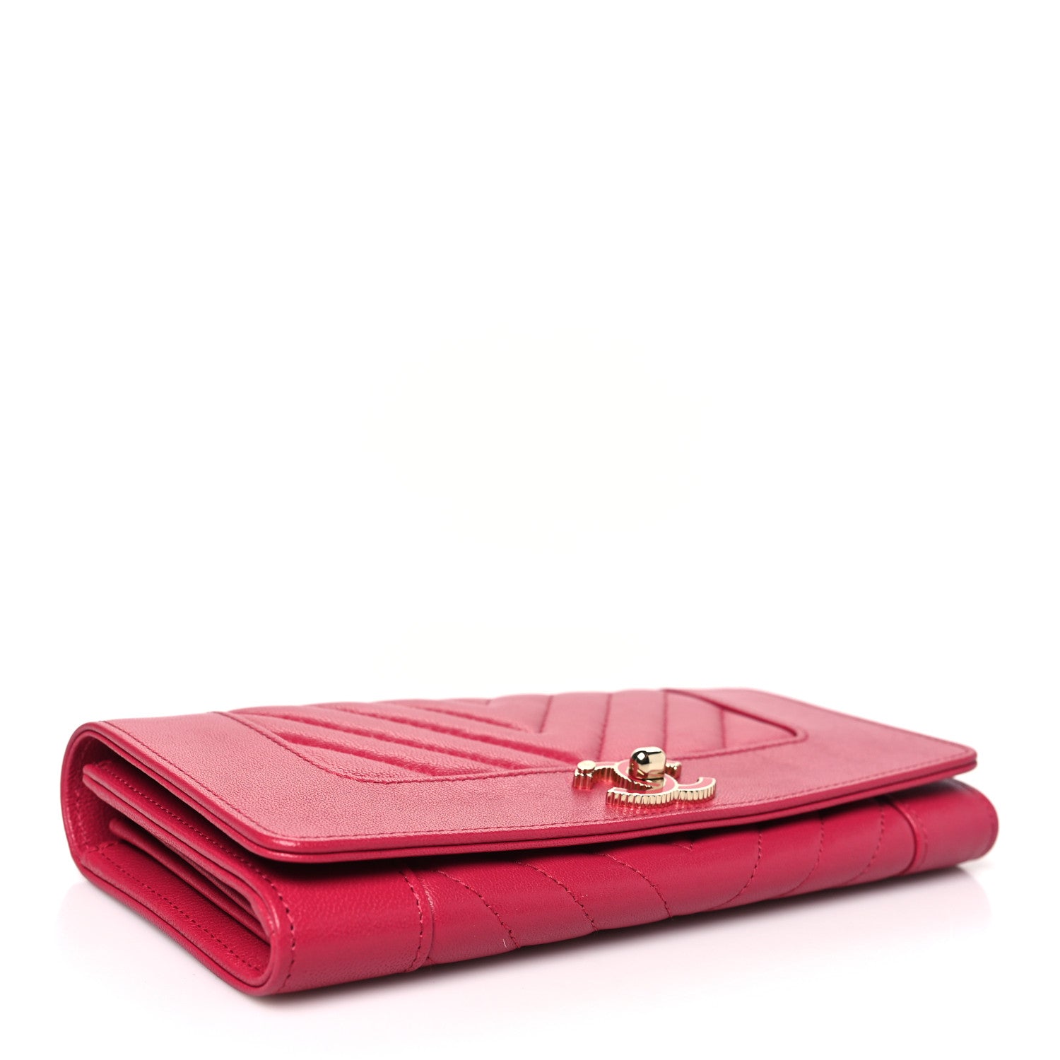 Sheepskin Chevron Quilted Mademoiselle Vintage Flap Wallet Pink