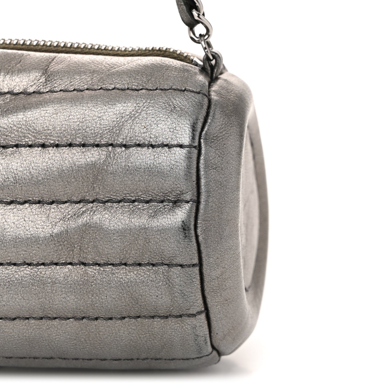 Metallic Lambskin Horizontal Quilt Pochette Dark Grey