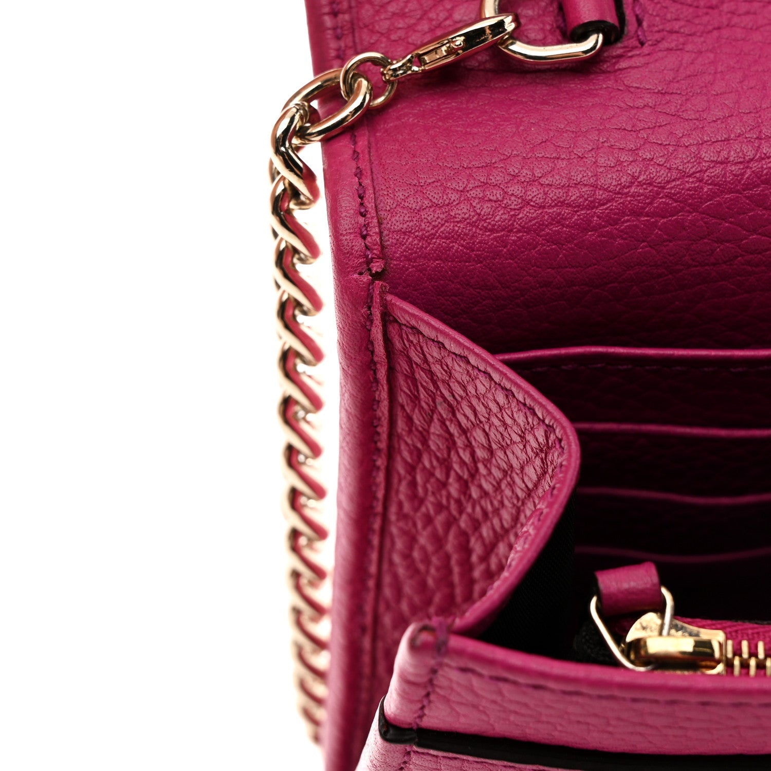 Pebbled Calfskin Soho Wallet on Chain Bright Bougainvillea