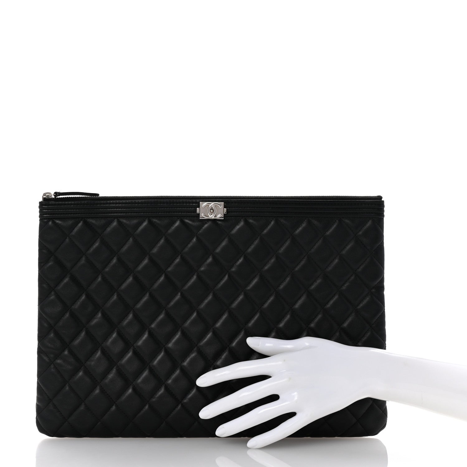 Lambskin Quilted Large Boy Cosmetic Case Black