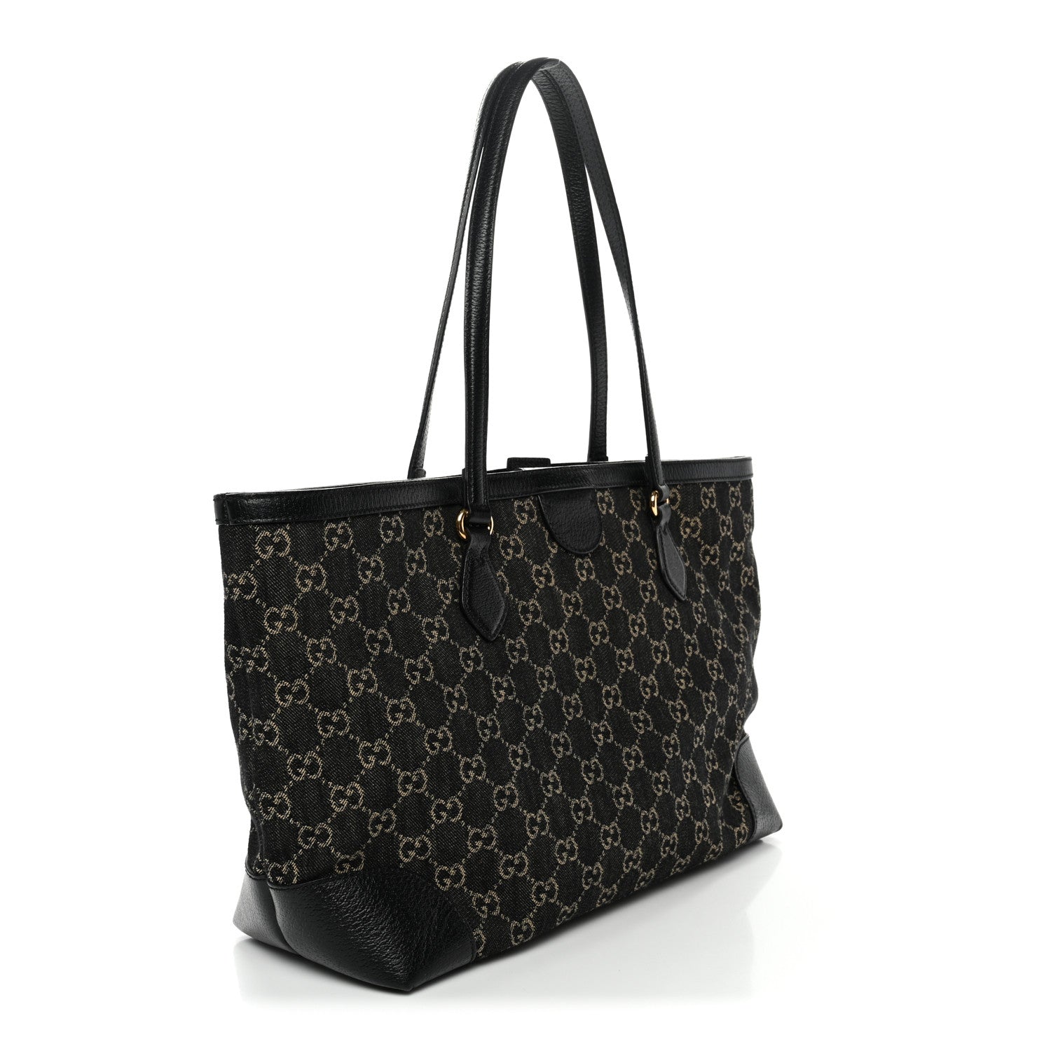 Jacquard Black Denim GG Monogram Medium Ophidia Shopping Tote Black Ivory