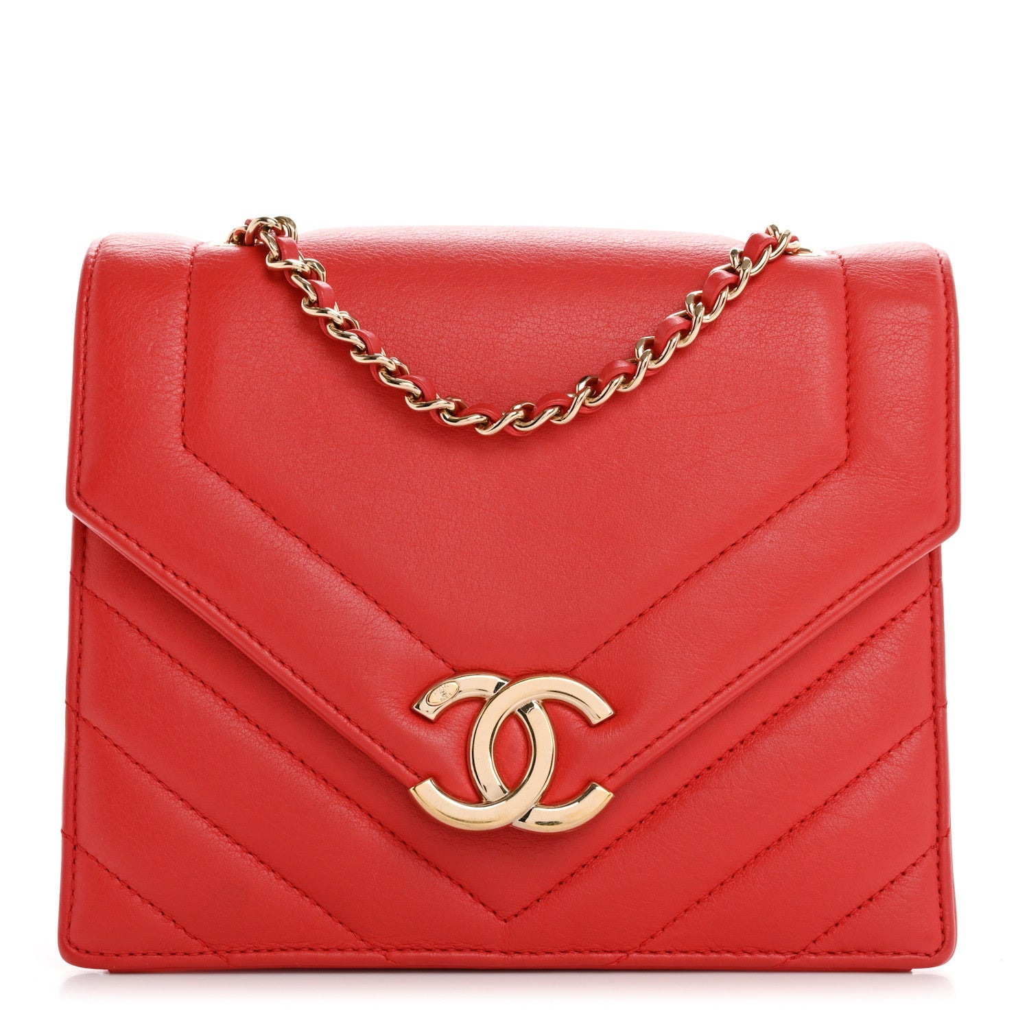 Calfskin Quilted Chevron Small Envelope Flap Red