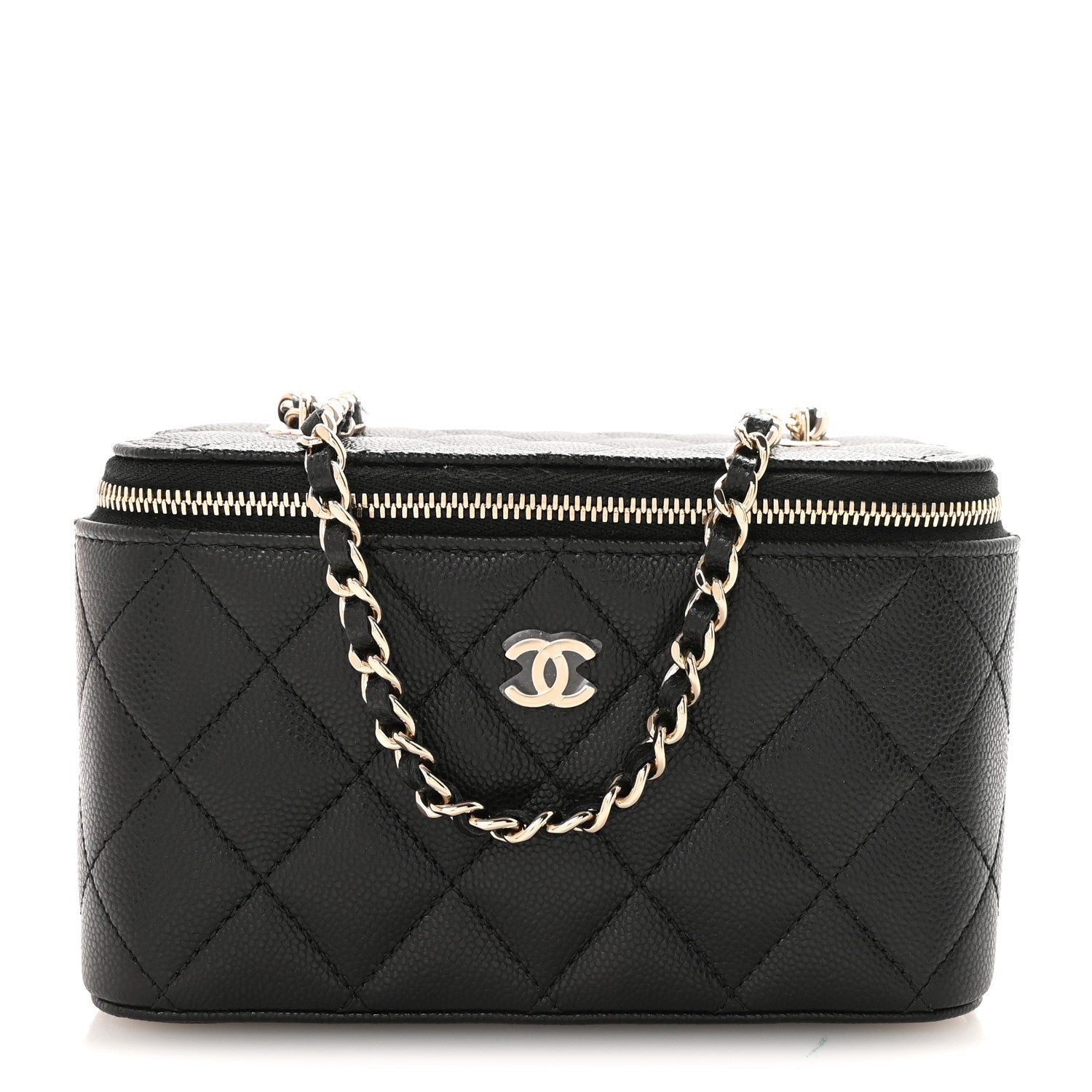 Caviar Quilted Small Vanity Case With Chain Black