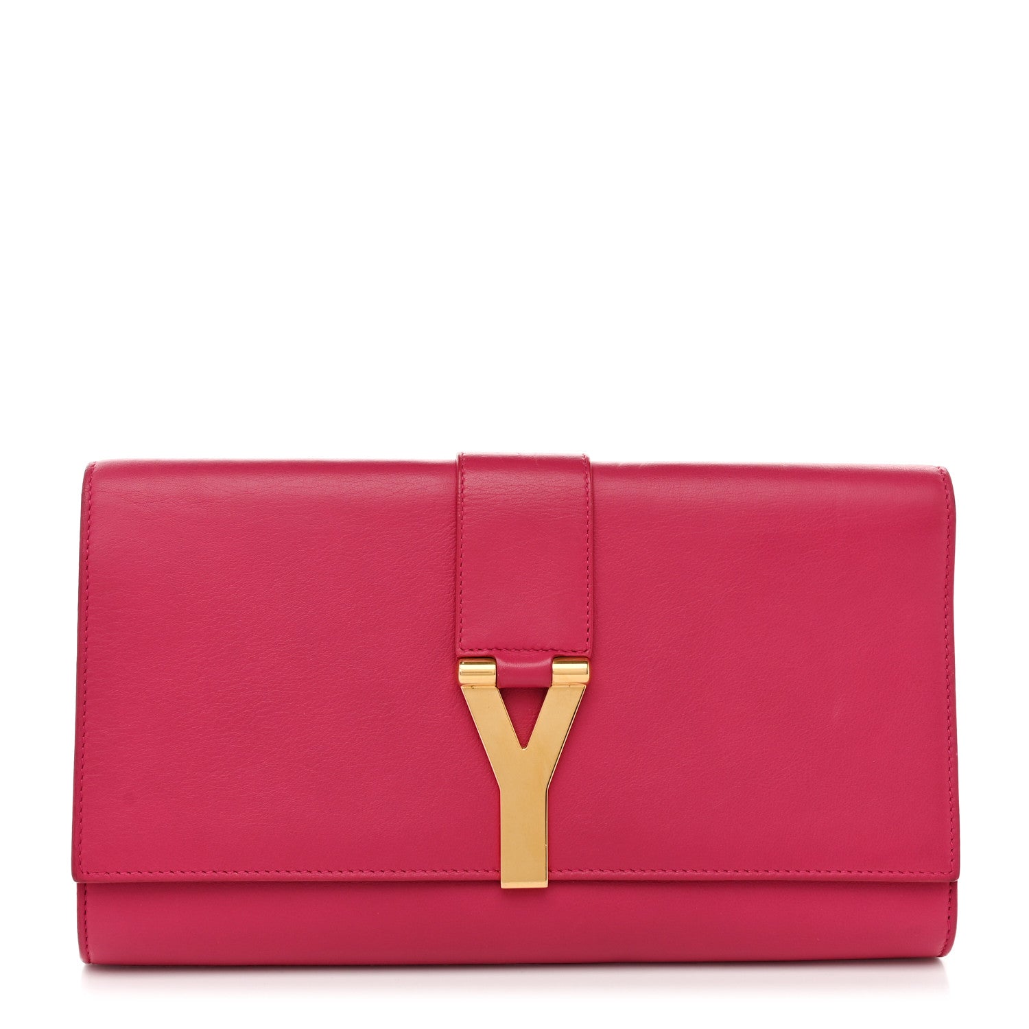 Calfskin Classic Y Ligne Clutch Fuchsia