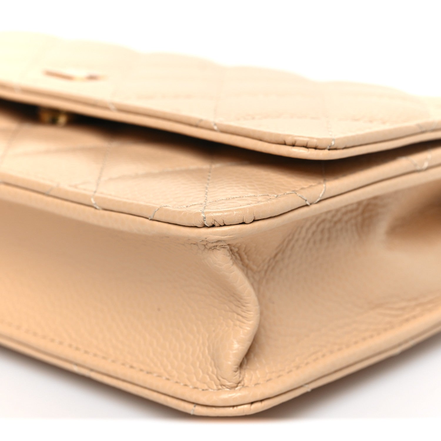 Caviar Quilted Wallet On Chain WOC Beige