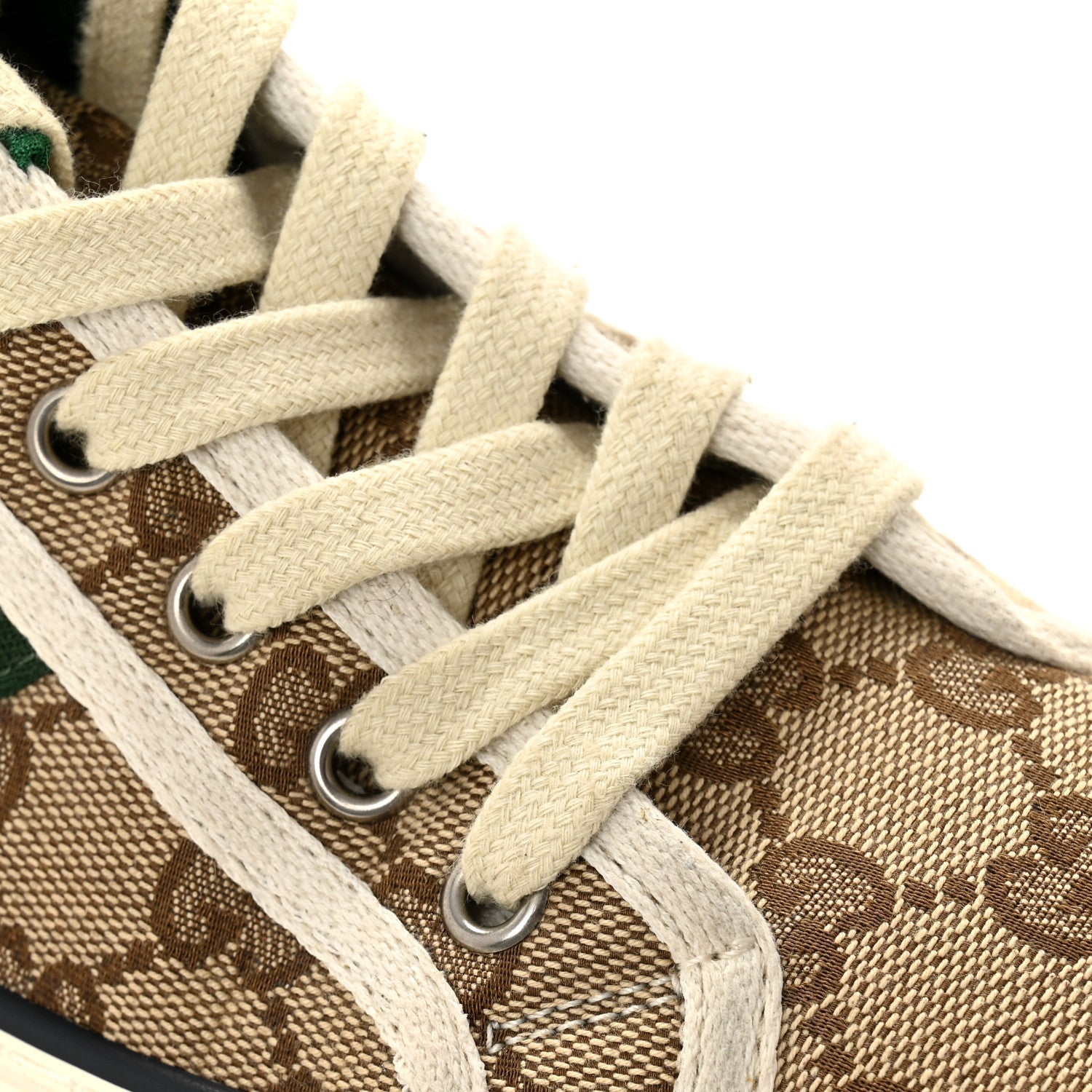 GG Monogram Web Womens 1977 Tennis High Top Sneakers 37 Beige Ebony Mystic White