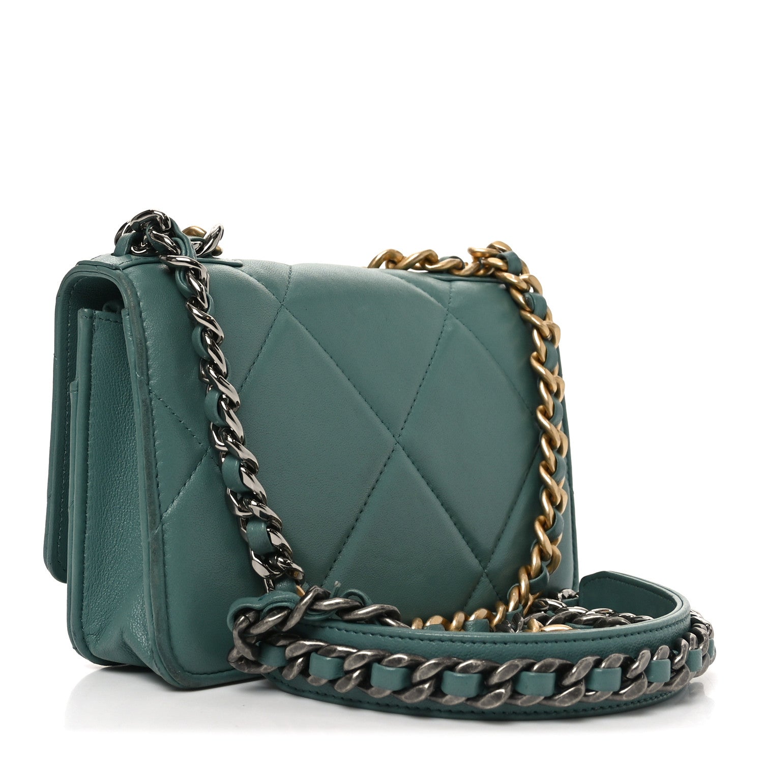 Lambskin Quilted Chanel 19 Wallet On Chain WOC Green