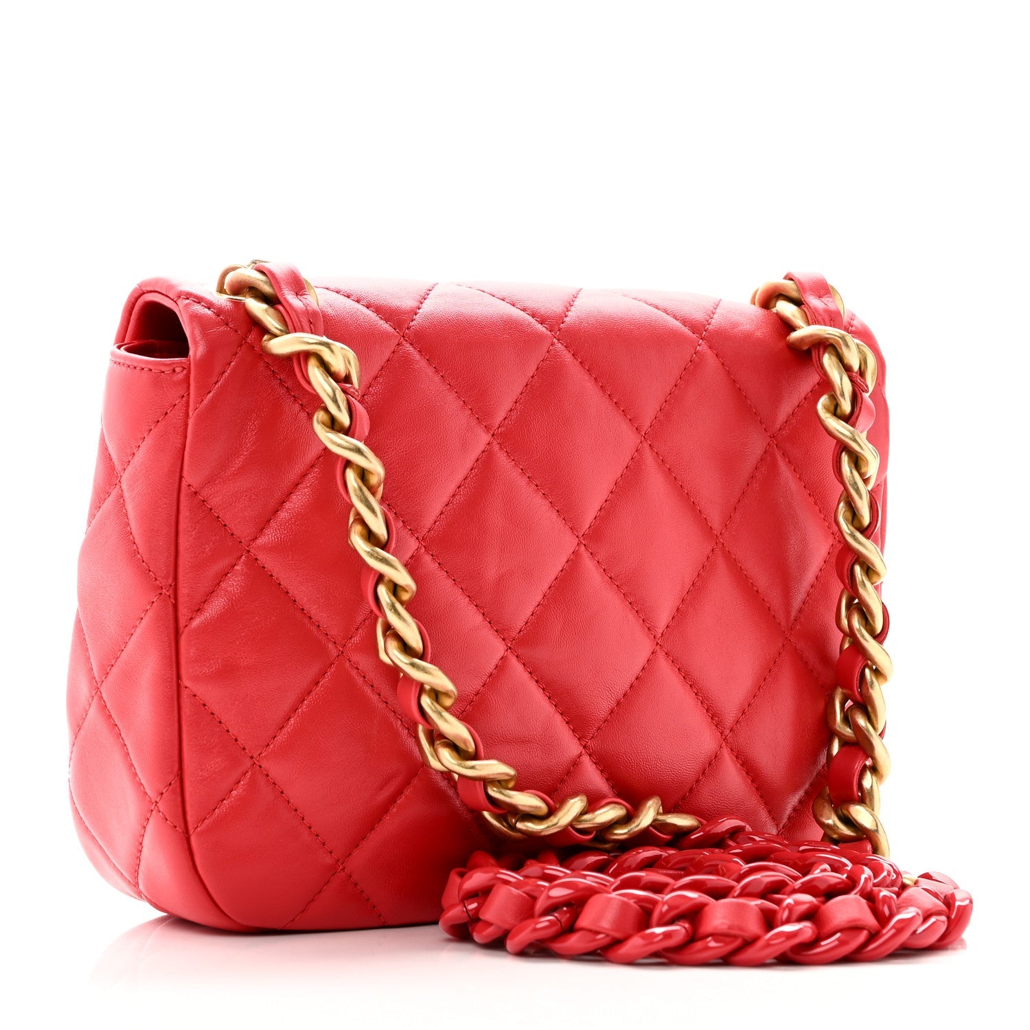 Lambskin Quilted Small Lacquered Chain Flap Red