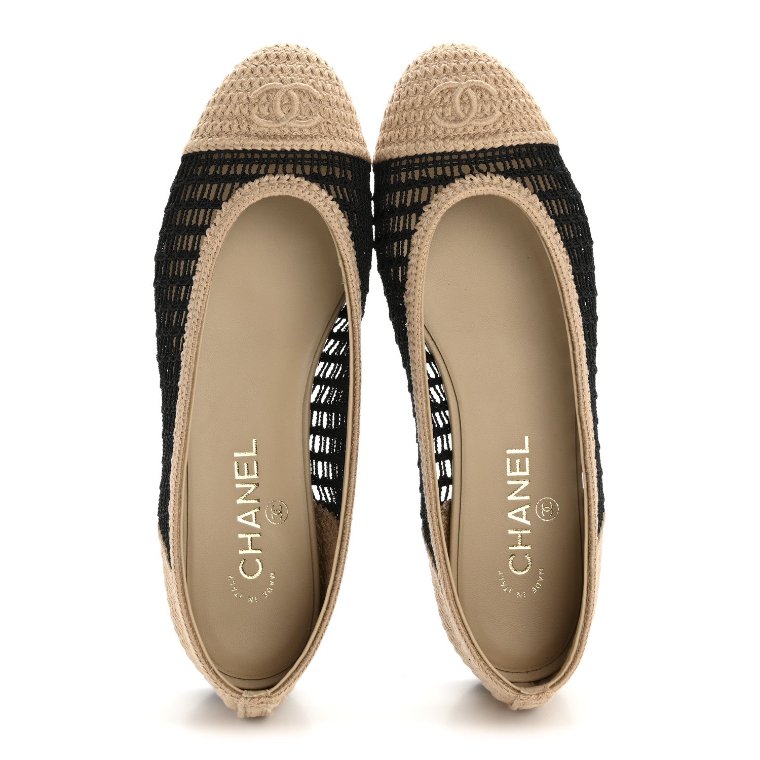 Raffia Cap Toe Ballerina Flats 39.5 Black Beige
