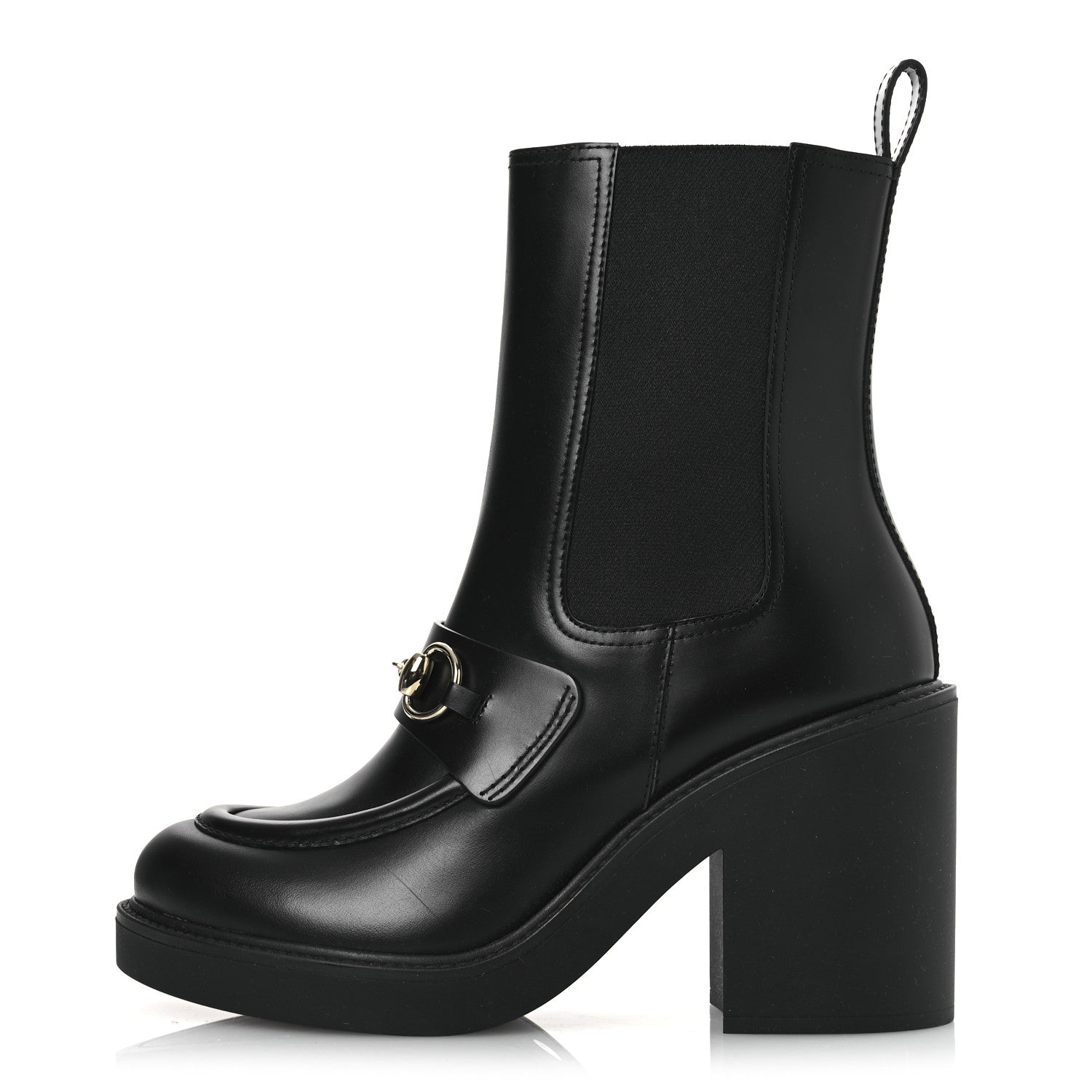 Calfskin Horsebit Ankle Boots 38 Black