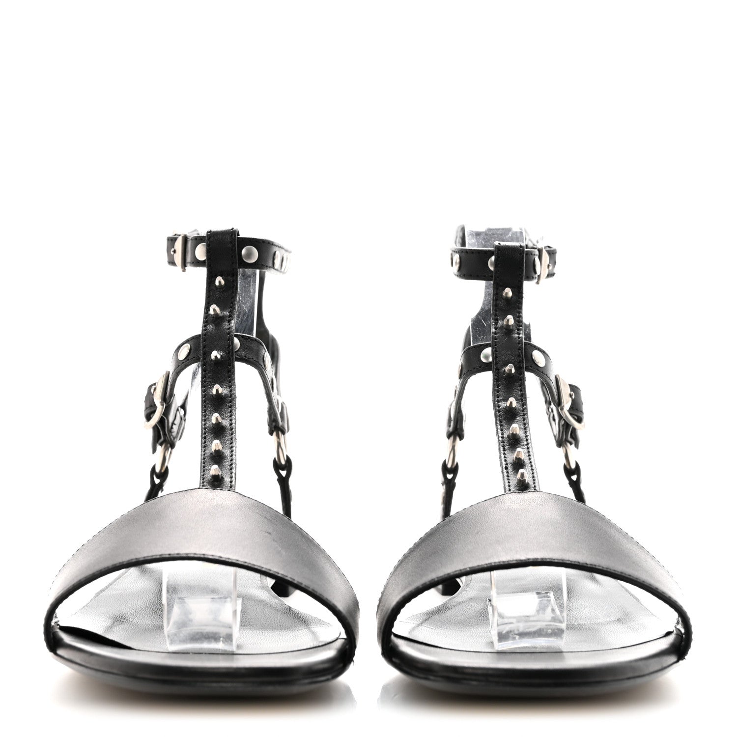 Calfskin Studded Ankle Strap Sandals 36.5 Black