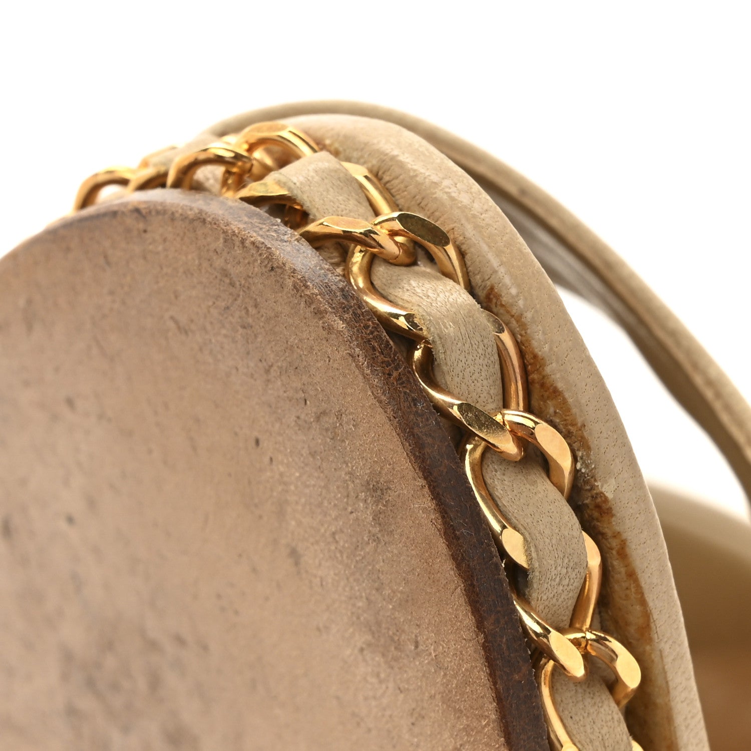 Calfskin Chain Peep Toe Wedge Pumps 39 Beige