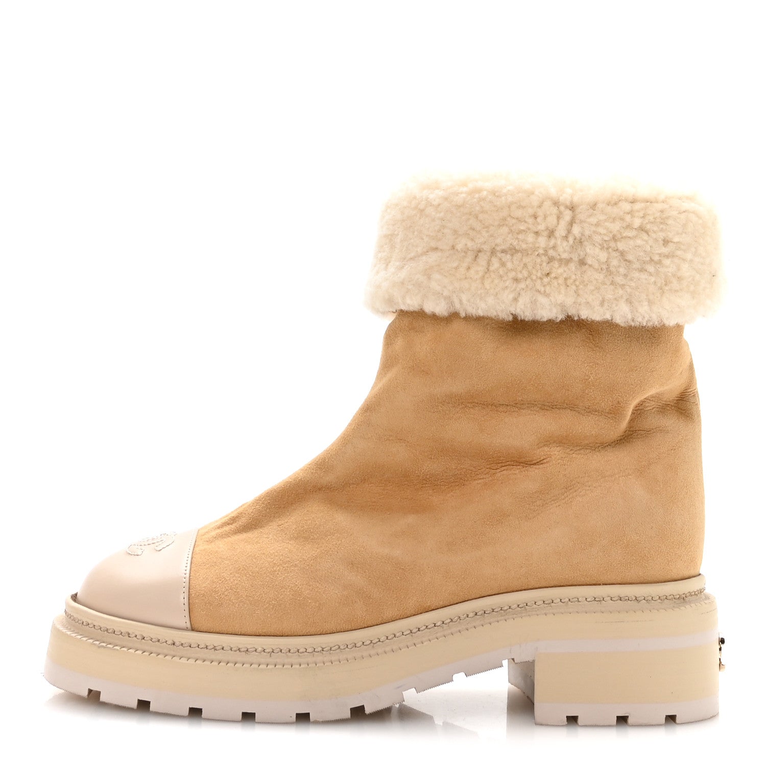 Suede Shearling Cap Toe Short Boots 38 Beige