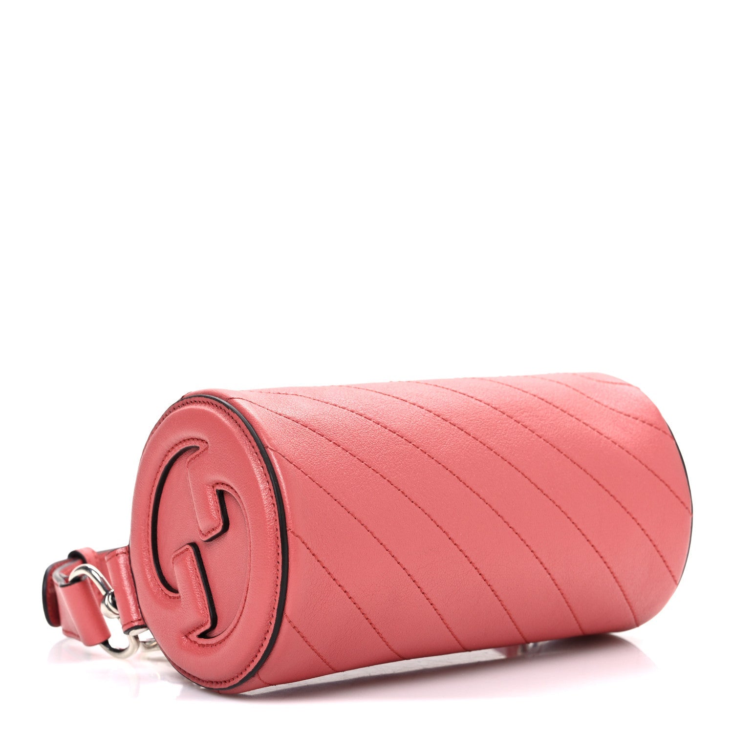 Sakai Be Green Calfskin Diagonal Stitched Mini Blondie Barrel Shoulder Bag Pink
