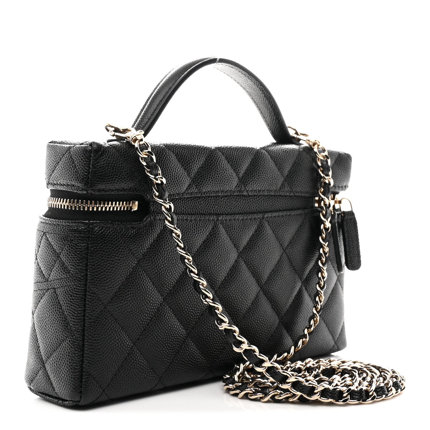 Caviar Quilted Trendy Handle Slim Vanity Black