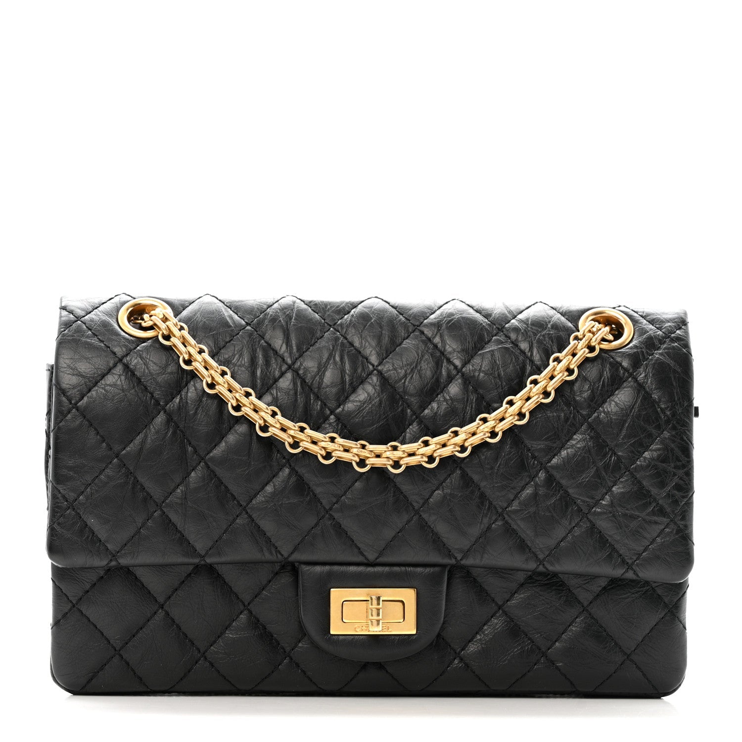 Aged Calfskin Quilted 2.55 Reissue 225 Flap Black