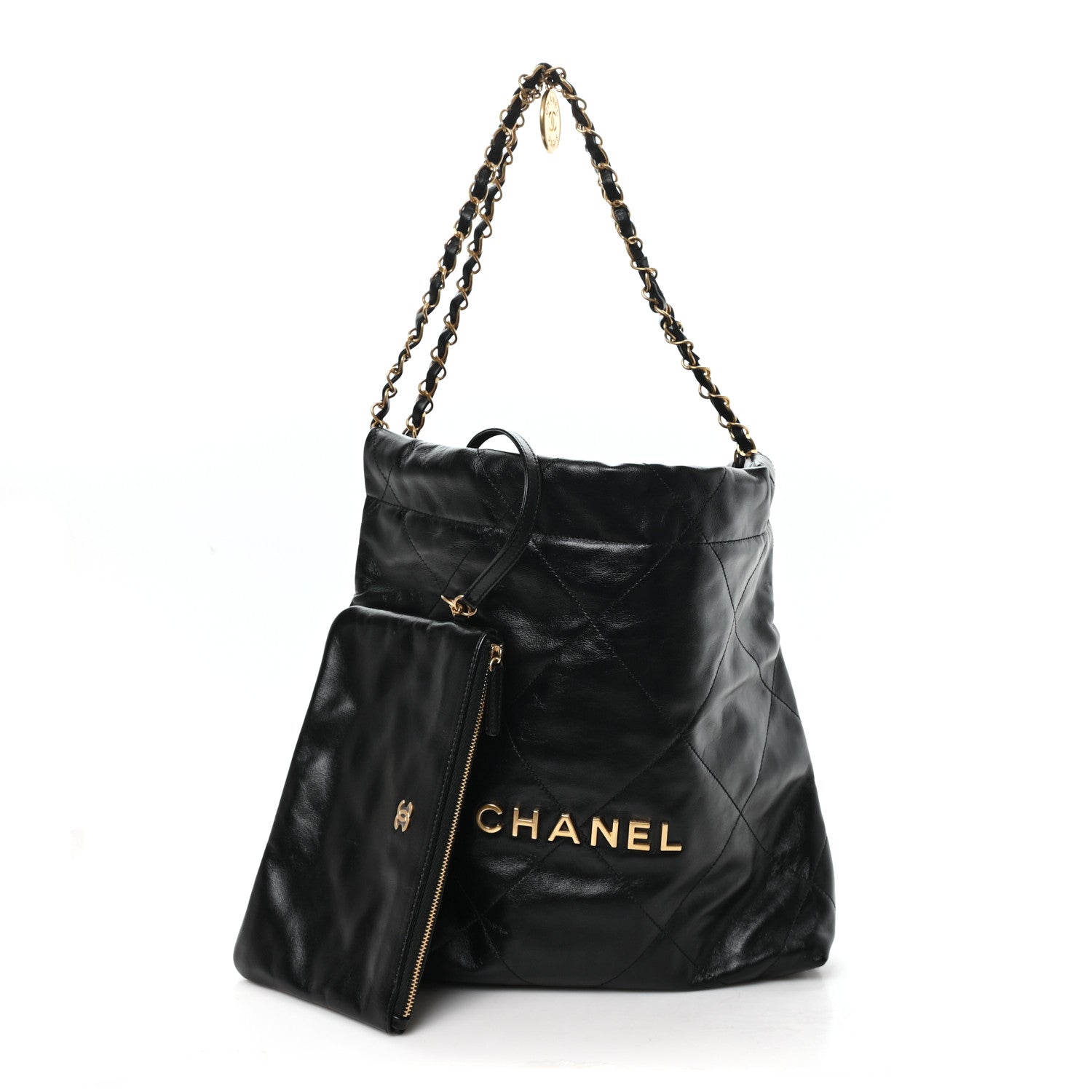Shiny Calfskin Quilted Small Chanel 22 Black