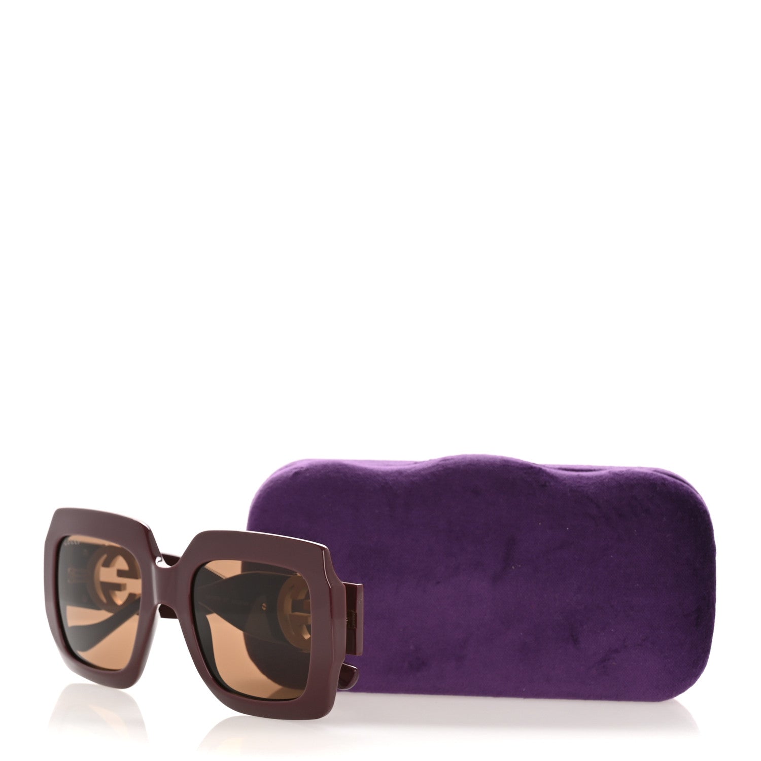 Acetate Rectangular Frame Chain Sunglasses GG1022S Burgundy