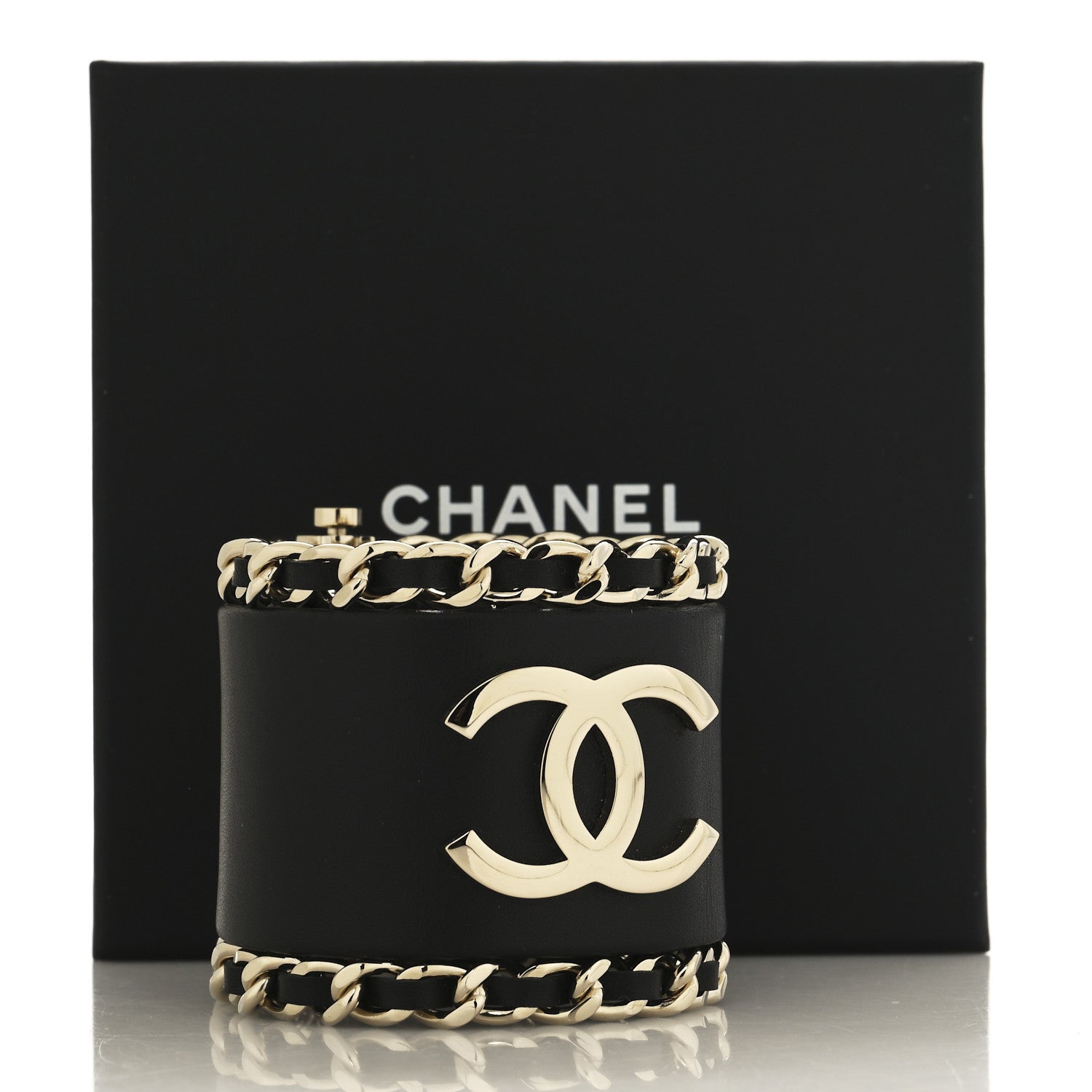 Lambskin Chain CC Bracelet S Black Gold