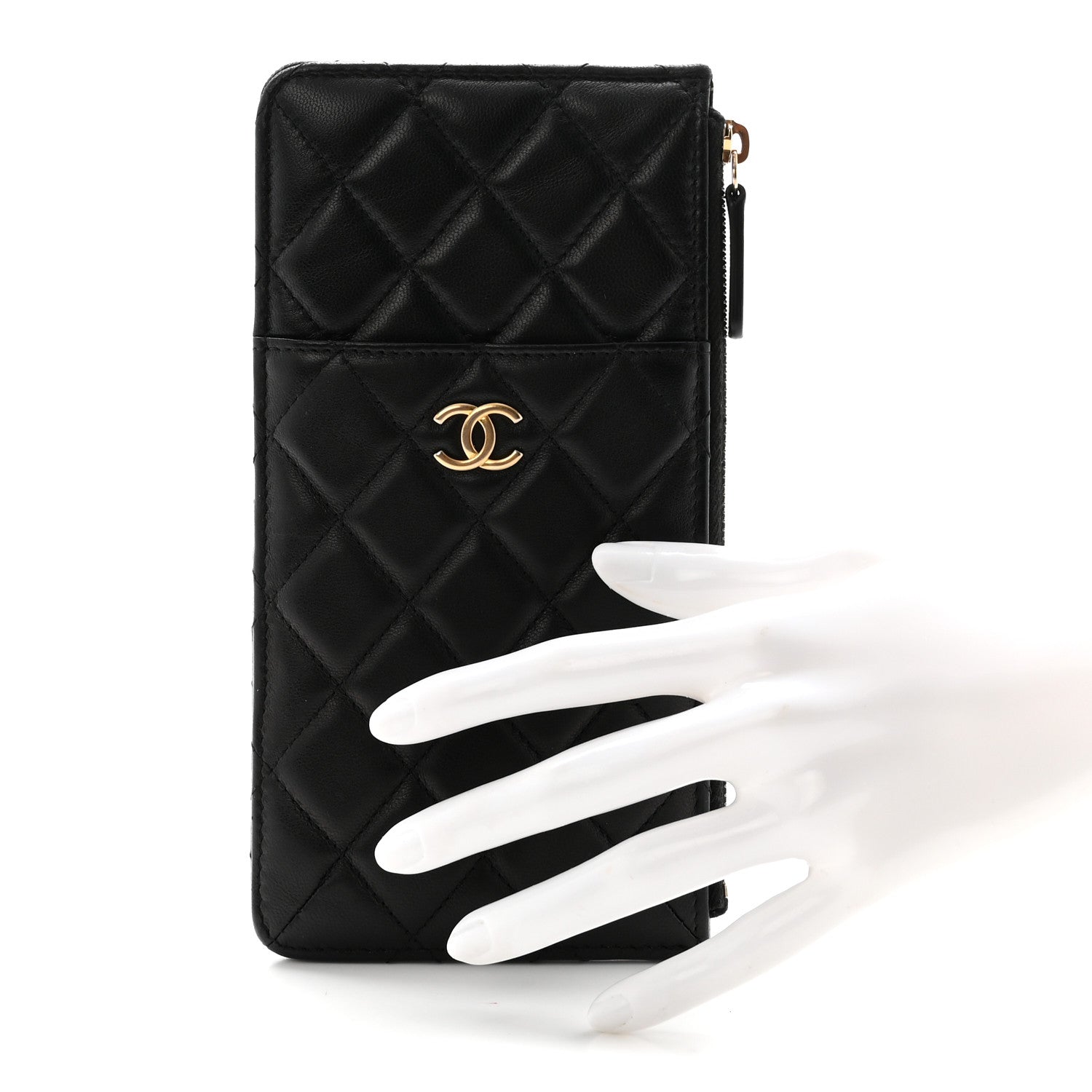 Lambskin Quilted Egyptian Amulet Classic Flat Wallet Pouch Black