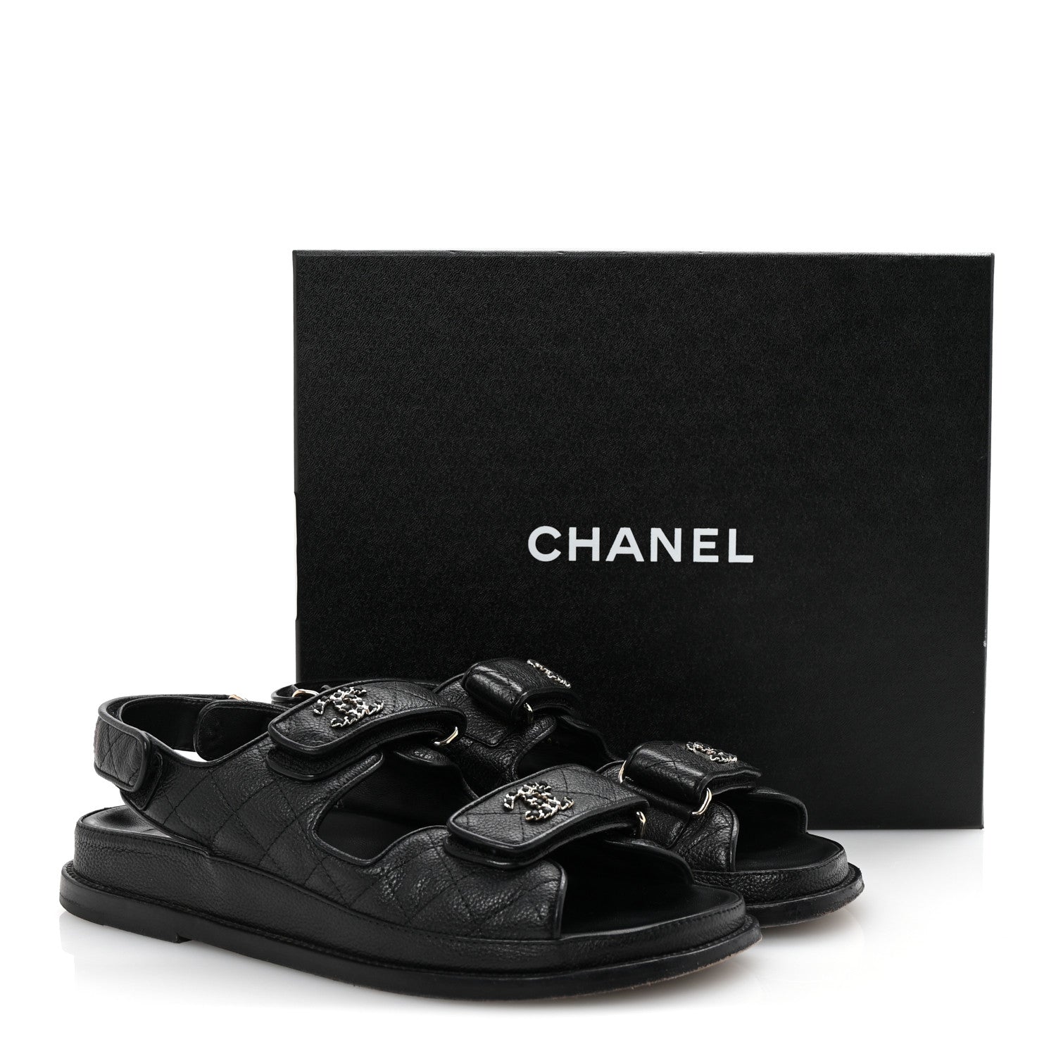 Grained Calfskin Velcro Dad Sandals 38 Black