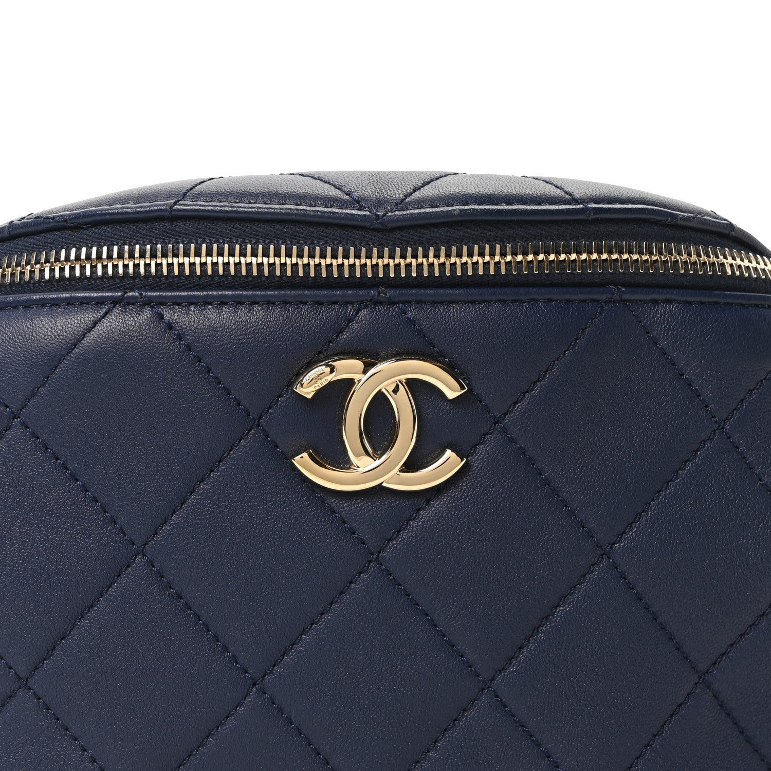 Lambskin  Quilted Resin Bi-Color Waist Bag Fanny Pack Navy Blue