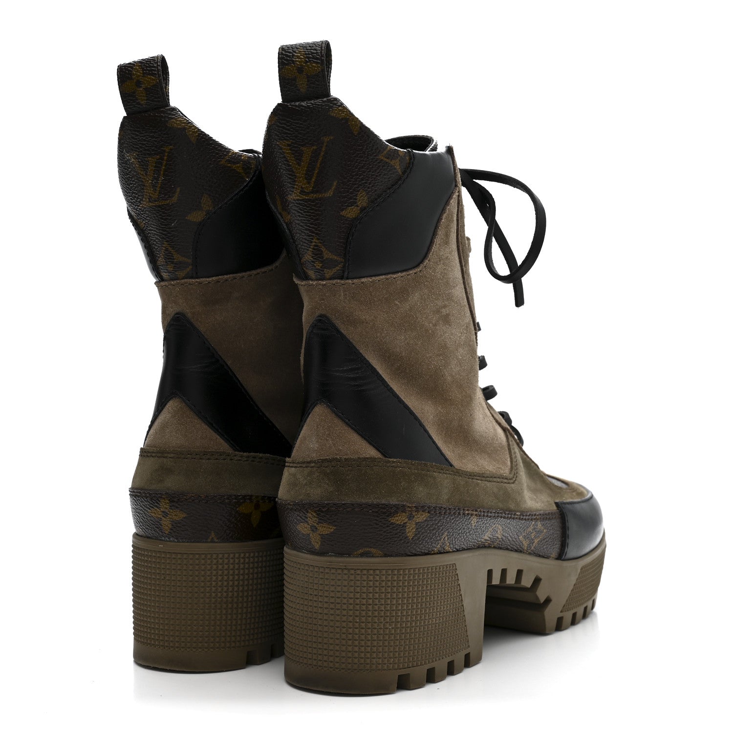 Suede Calfskin Monogram Laureate Platform Desert Boots 38.5 Taupe