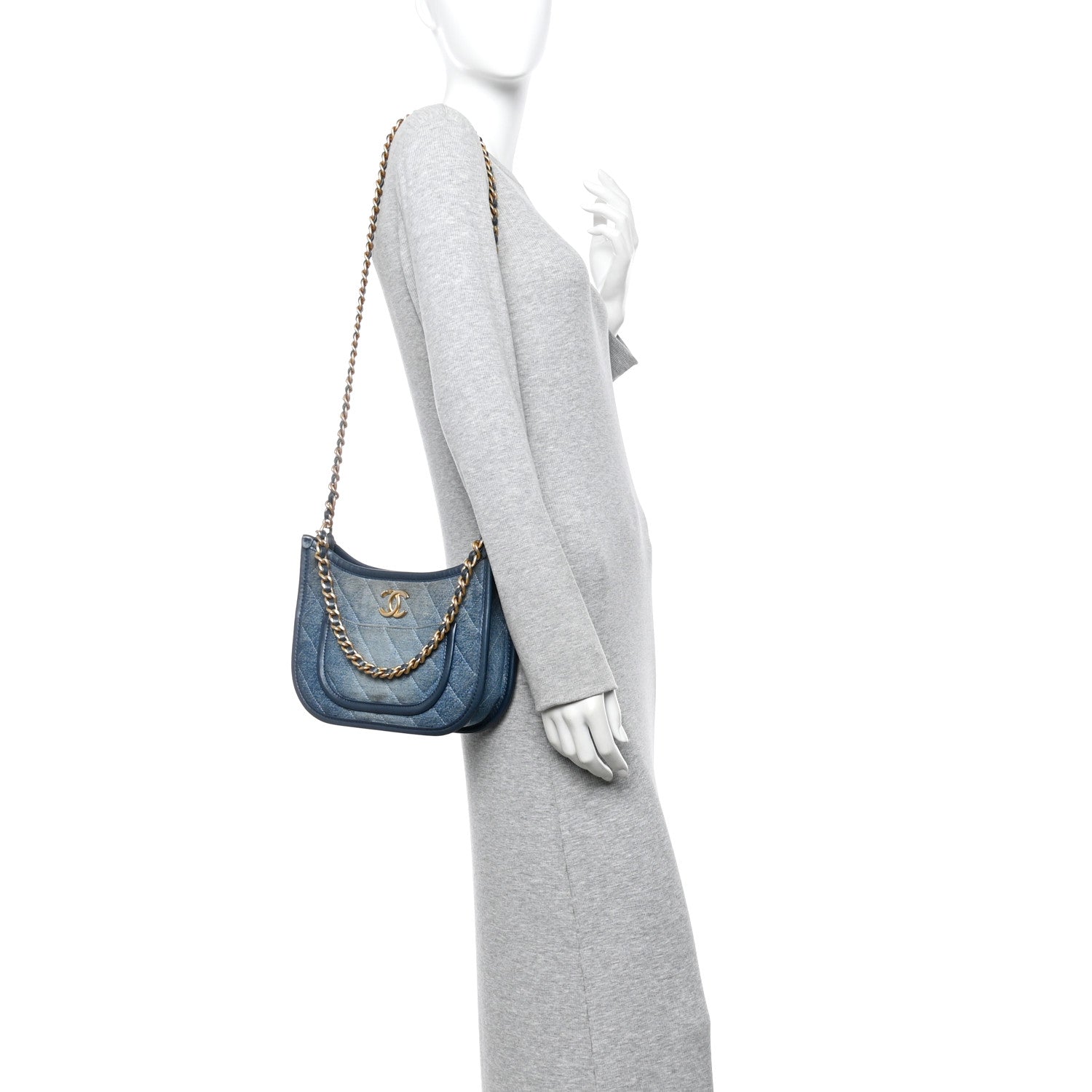 Washed Denim Quilted Hobo Blue