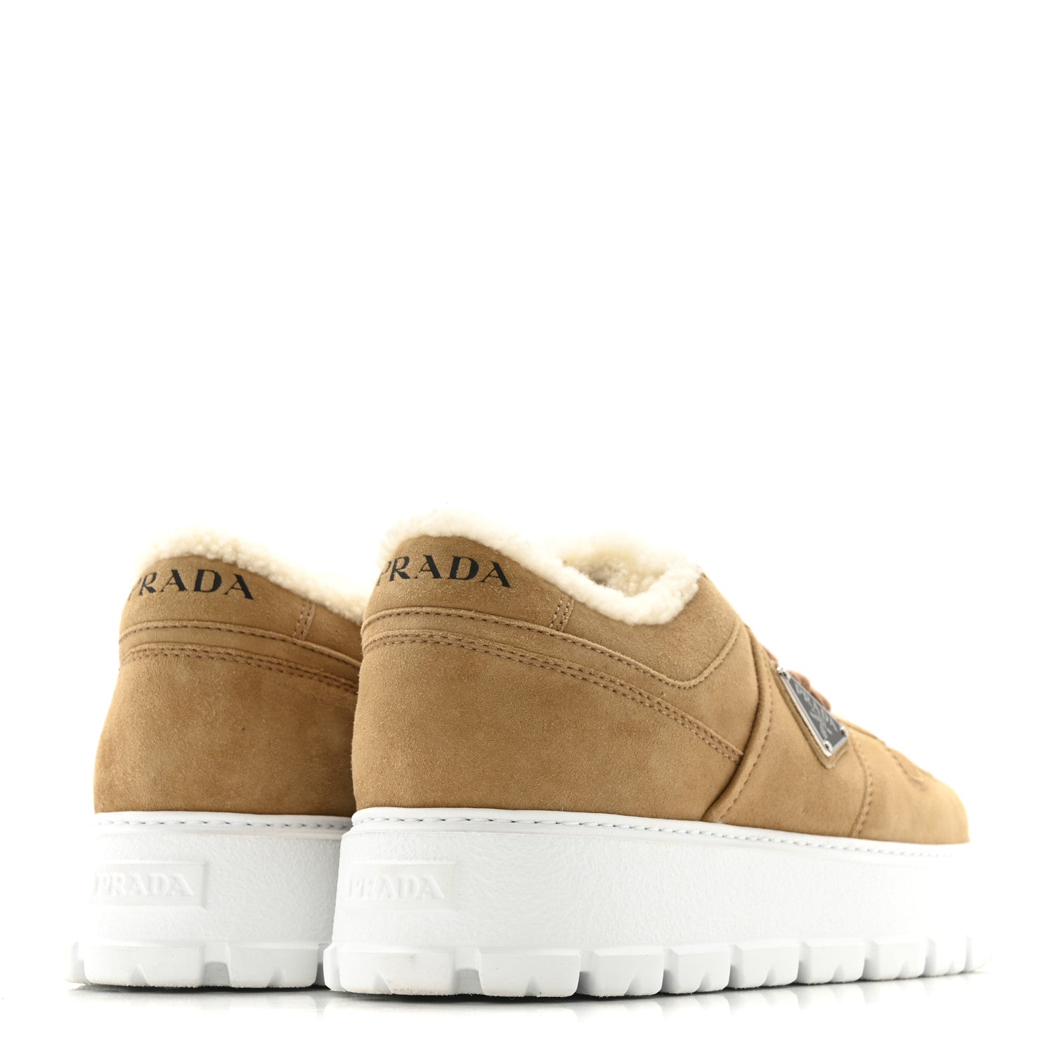 Suede Shearling Triangle Logo Downtown Sneakers 40 Ecru