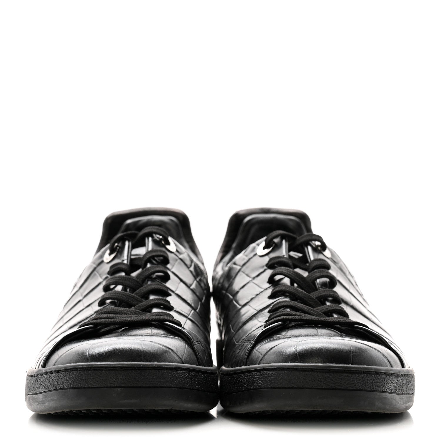 Calfskin Crocodile Embossed Frontrow Mens Sneakers 8 Black