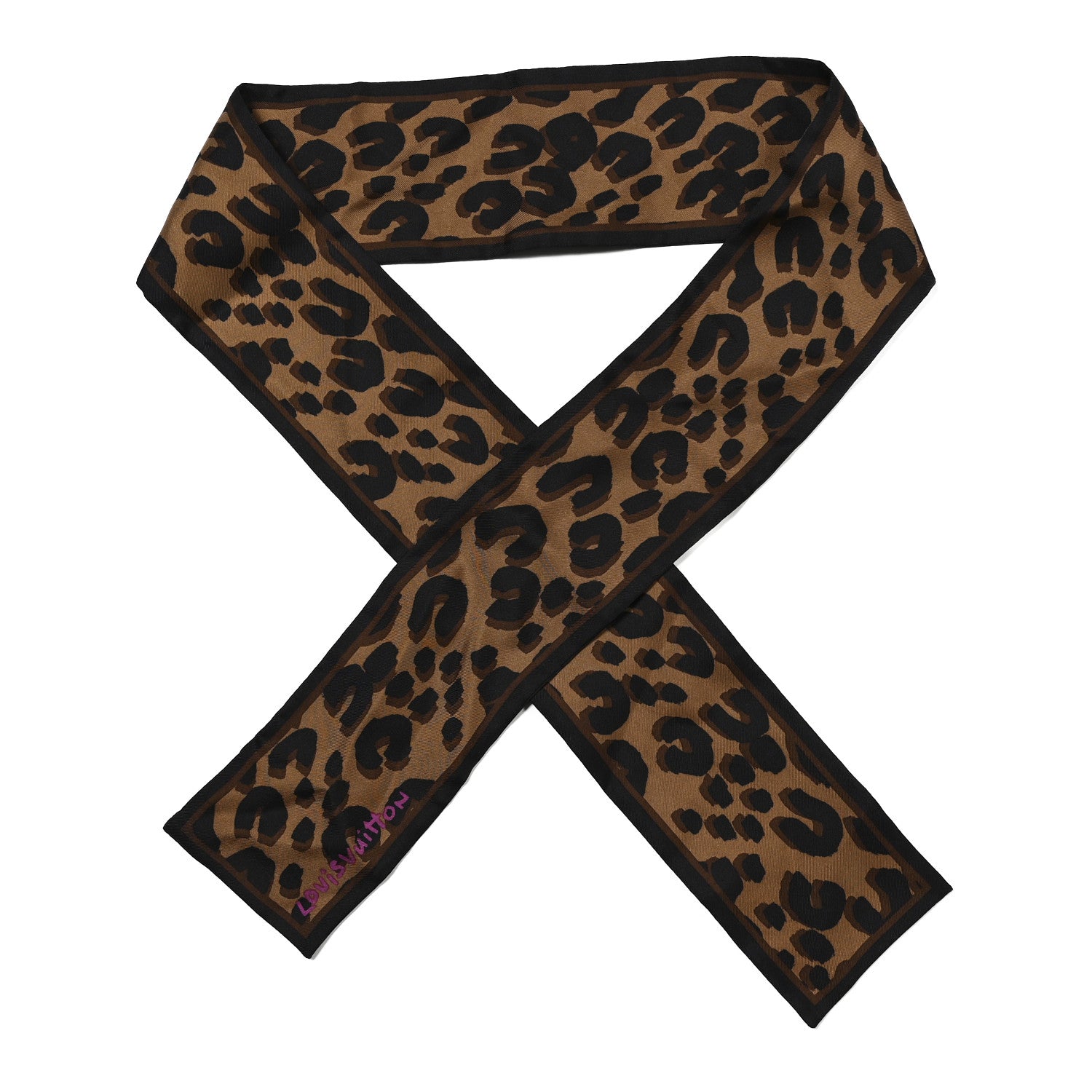 Silk Leopard Bandeau Scarf Marron