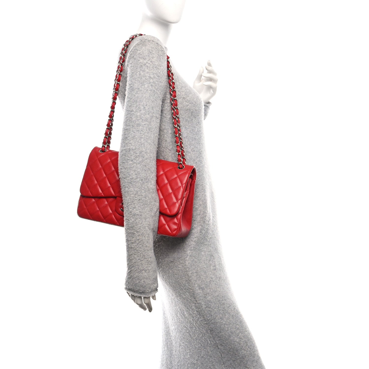Caviar Quilted Jumbo Double Flap Red