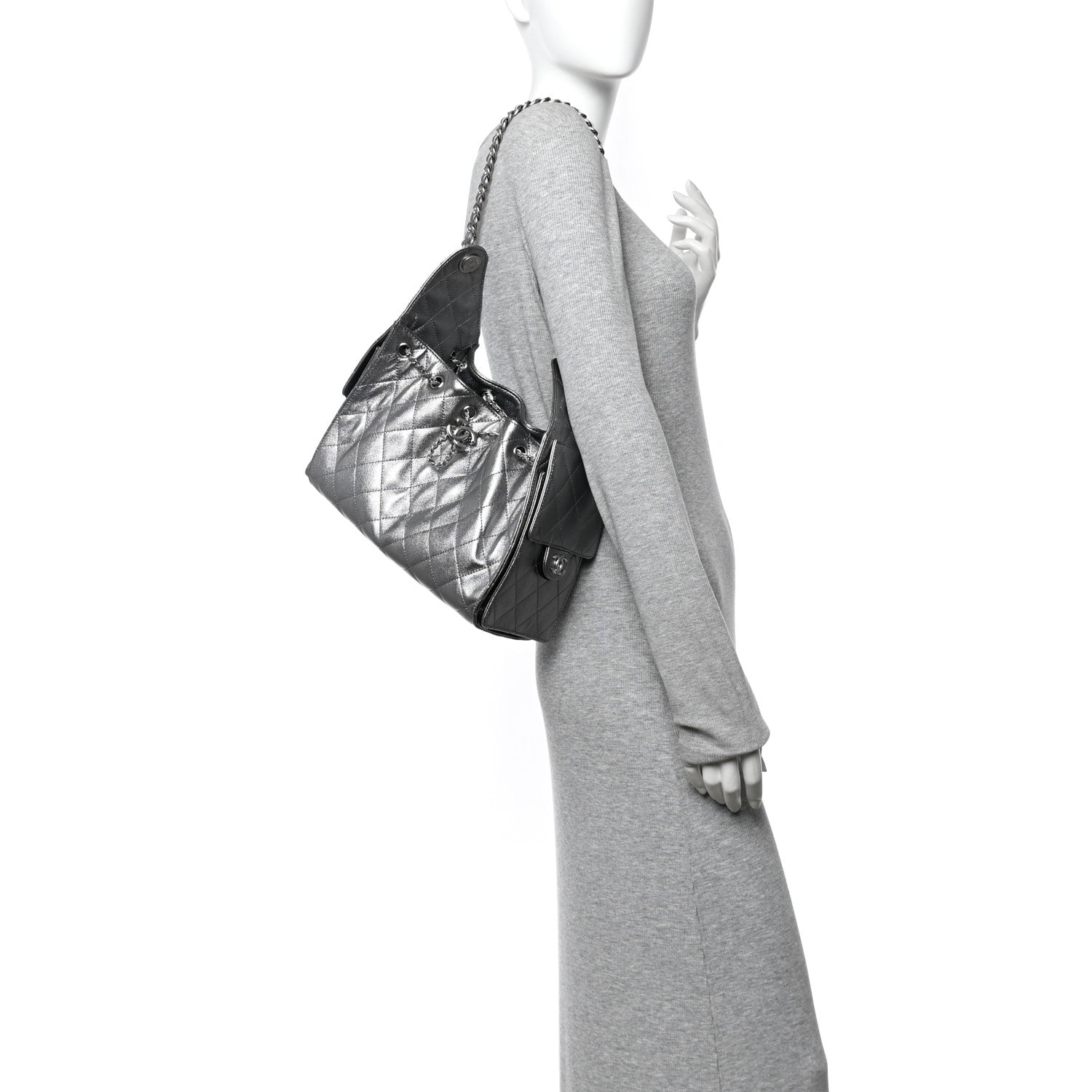 Metallic Caviar Quilted Small Chanel 25 Handbag Anthracite