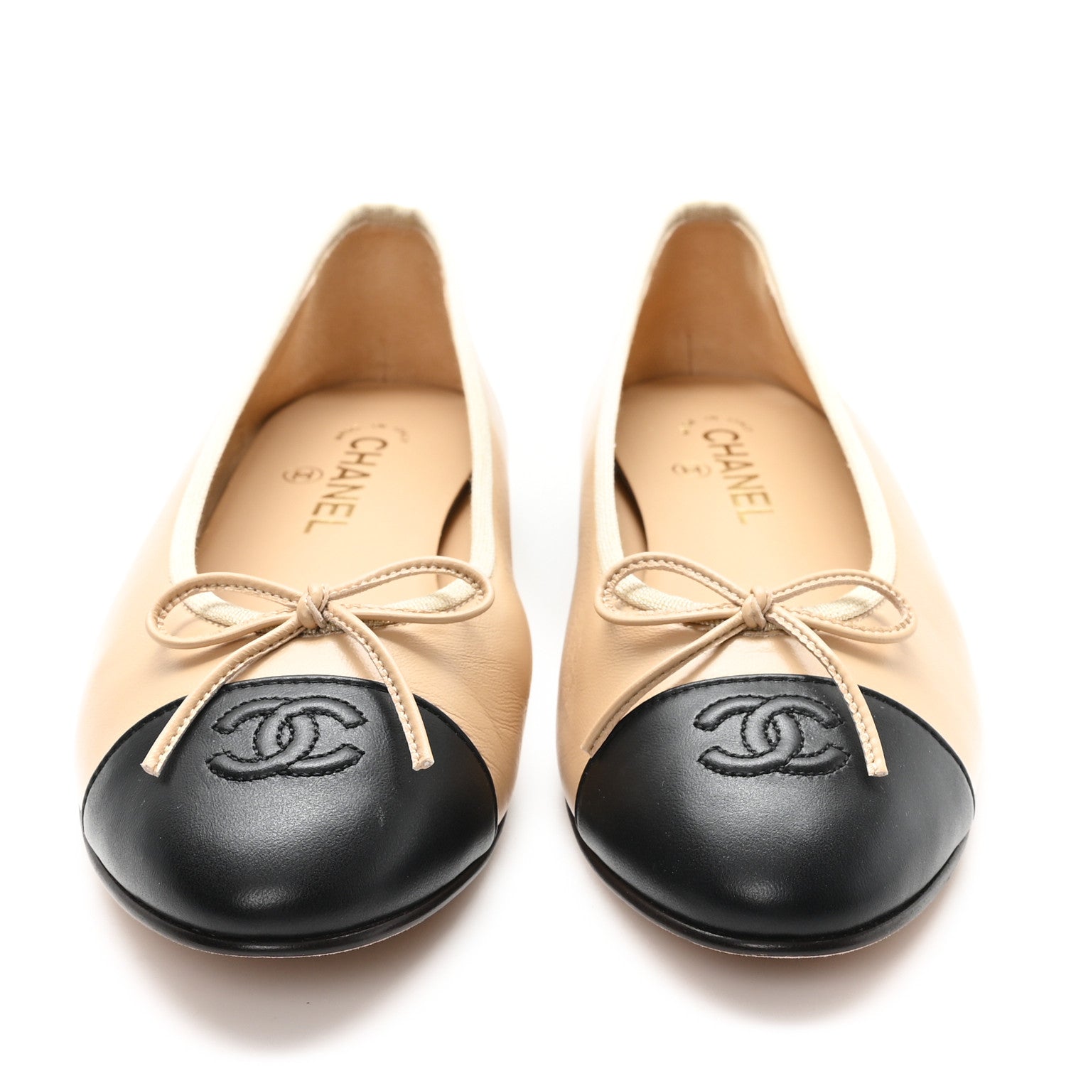 Lambskin Cap Toe CC Ballerina Flats 41.5 Beige Black